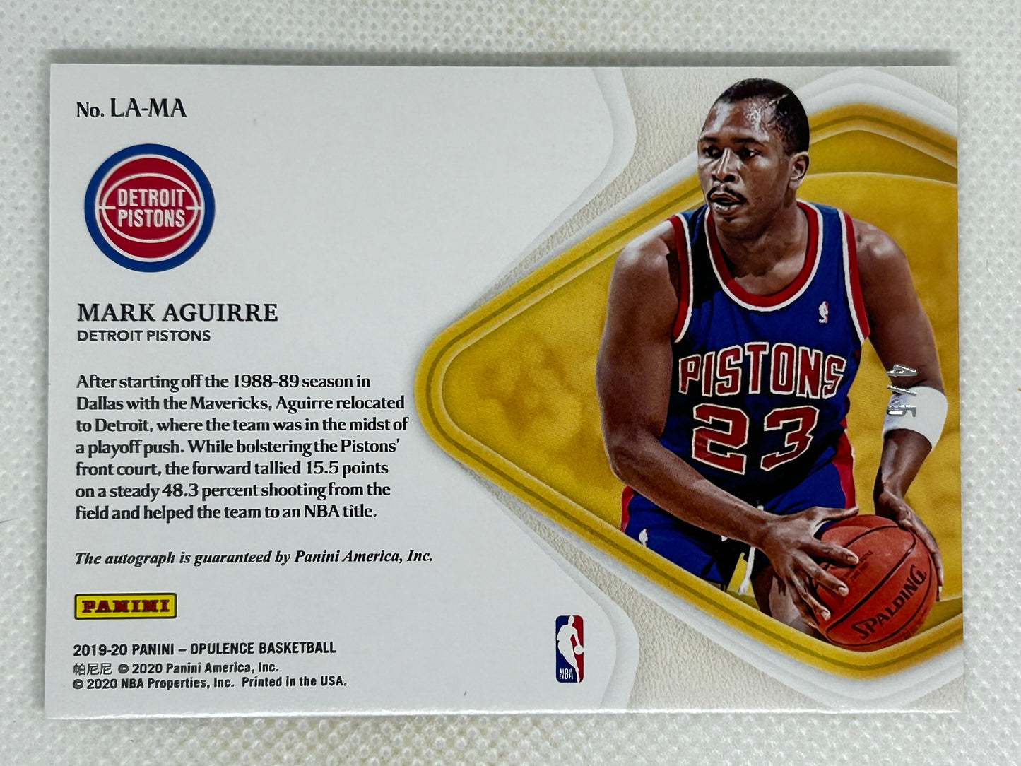 2019-20 Panini Opulence Mark Aguirre Luxurious Autographs #LA-MA /5 Detroit Pistons