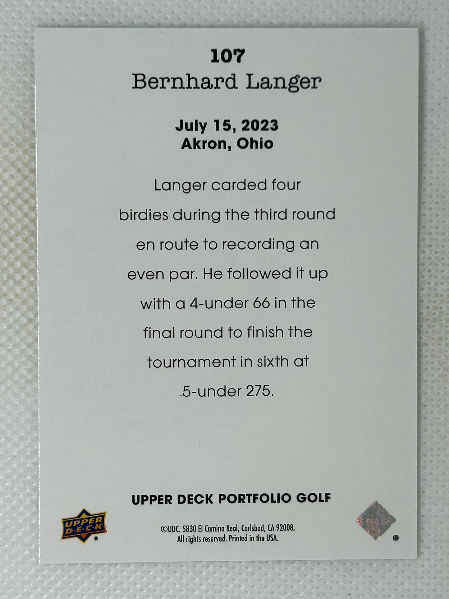 2024 Upper Deck Portfolio Golf Wire Photos #107 Bernhard Langer Signed Card