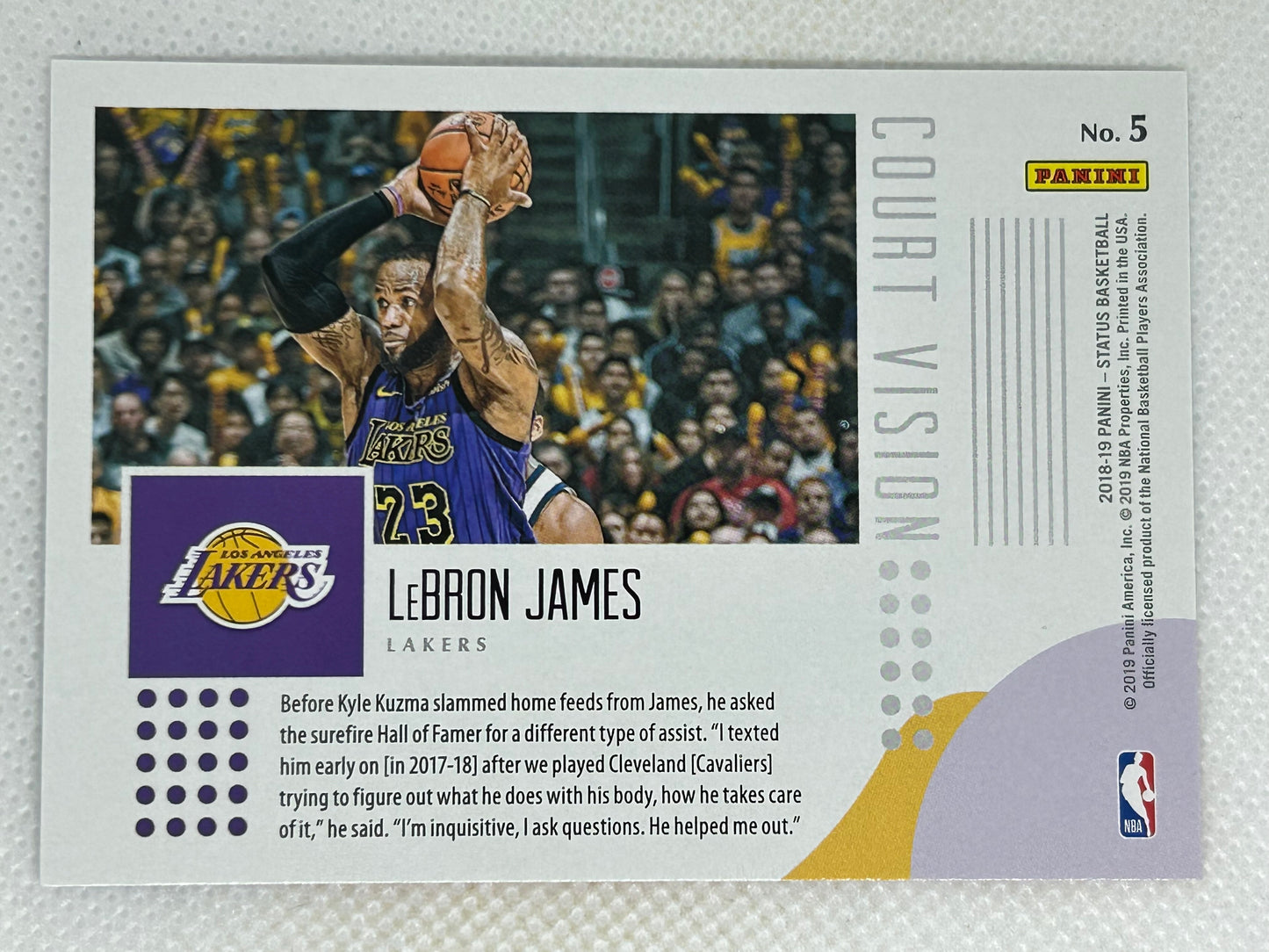 2018-19 Panini Status Court Vision Orange LeBron James #5 Los Angeles Lakers