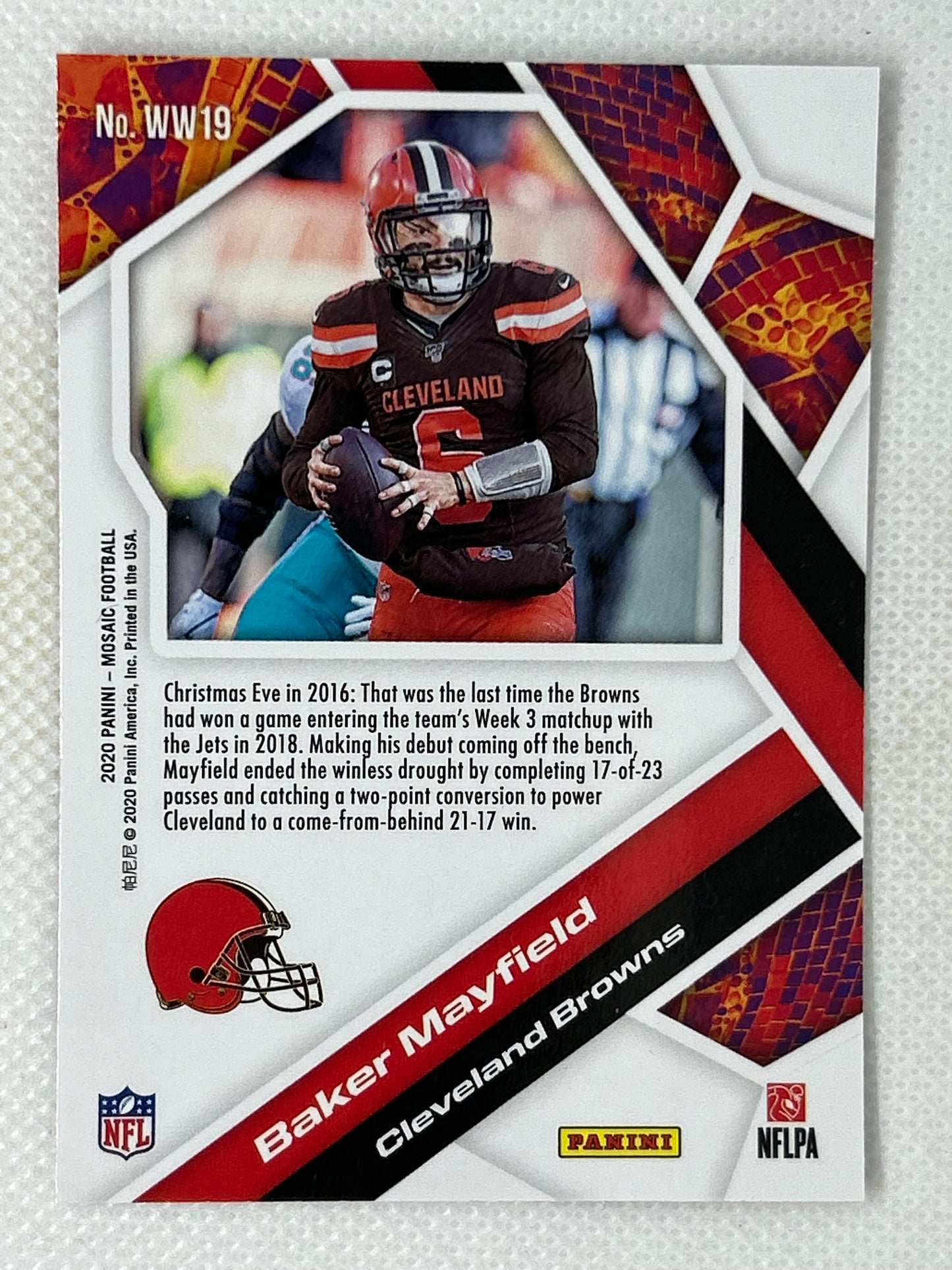 2020 Panini Mosaic Will To Win Baker Mayfield #WW19 Cleveland Browns