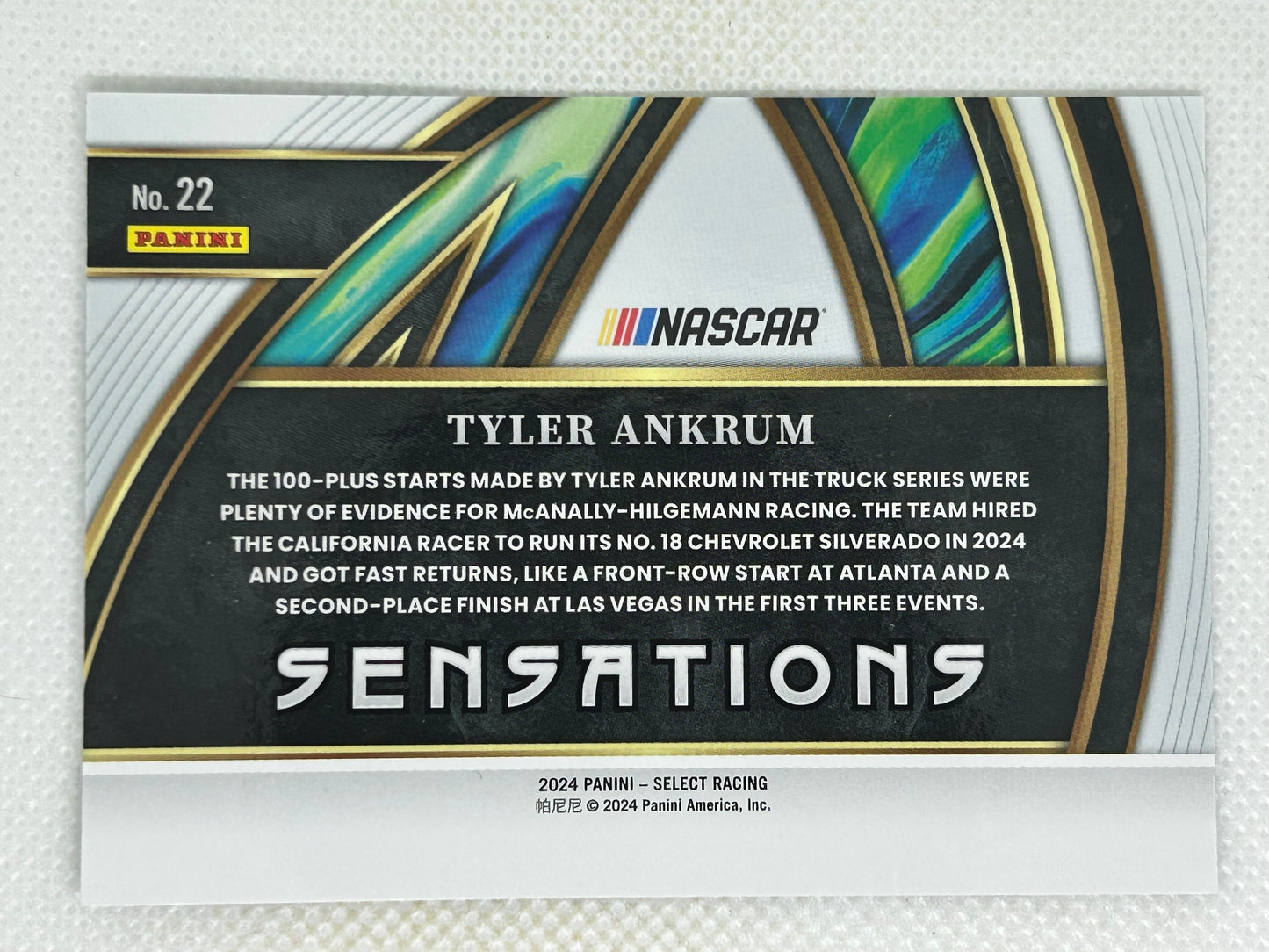 2024 Panini Select Racing Sensations #22 Tyler Ankrum Signed Card