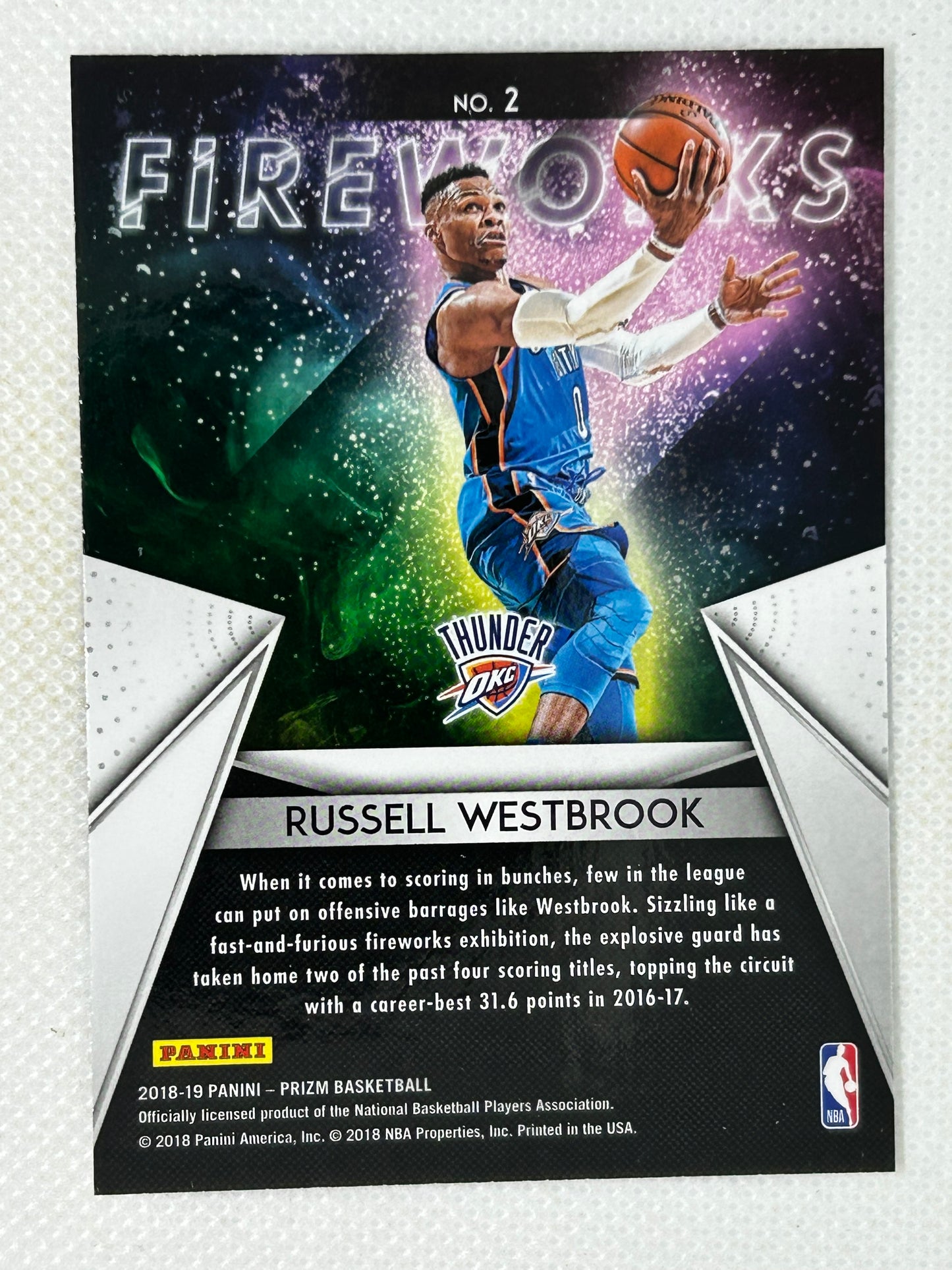 2018-19 Panini Prizm Fireworks #2 Russell Westbrook Oklahoma City Thunder