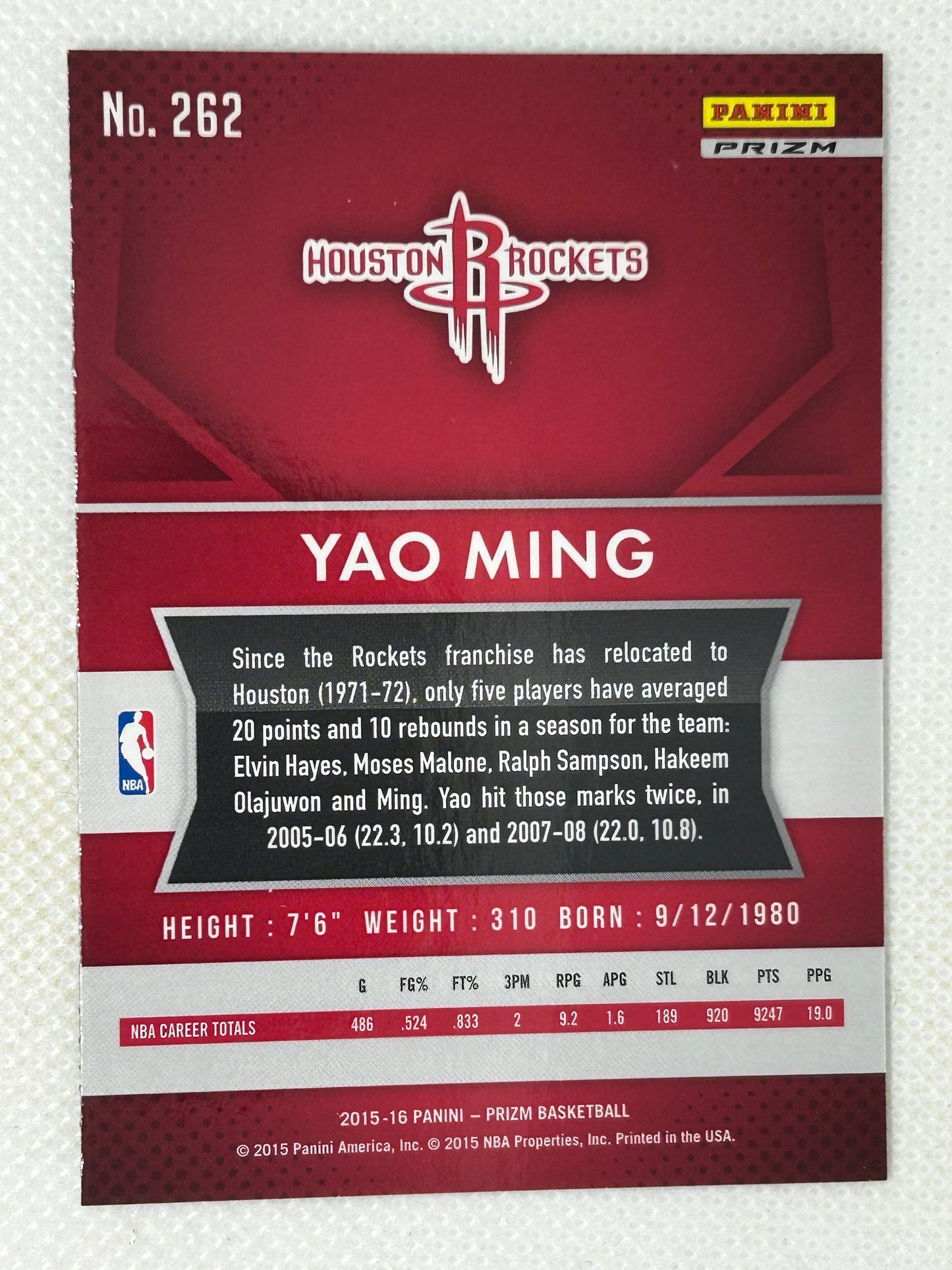 2015-16 Panini Prizm Flash Prizm Yao Ming #262 HOF Houston Rockets