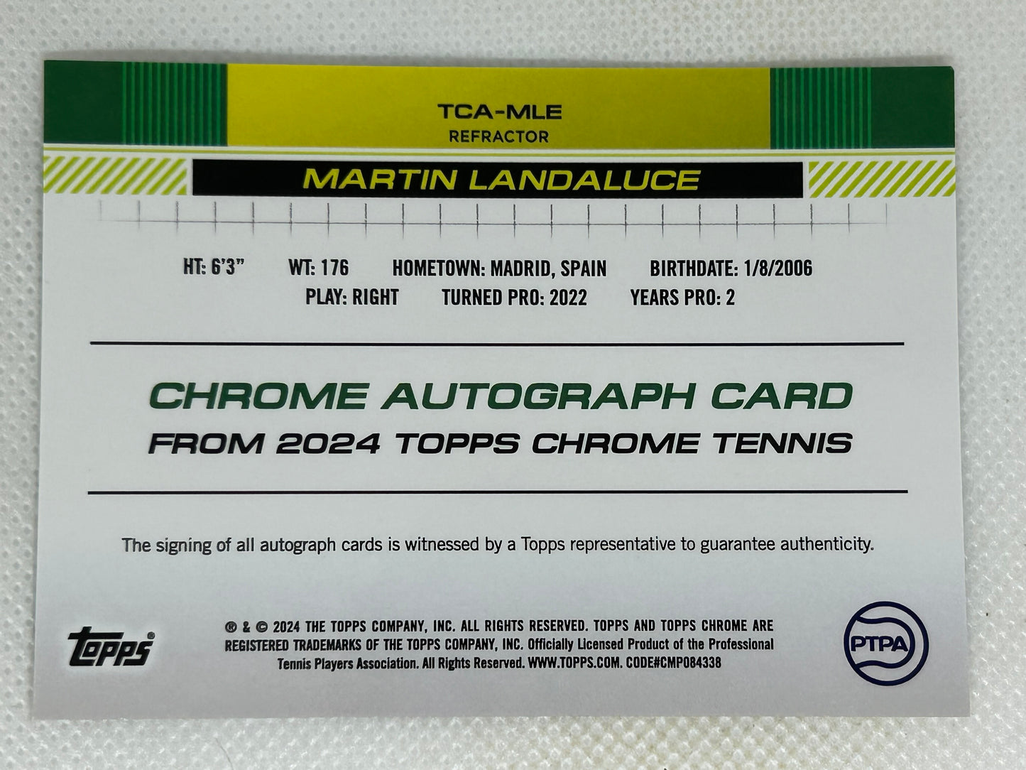 2024 Topps Chrome Tennis Autographs Martin Landaluce Refractor /499 #TCA-MLE