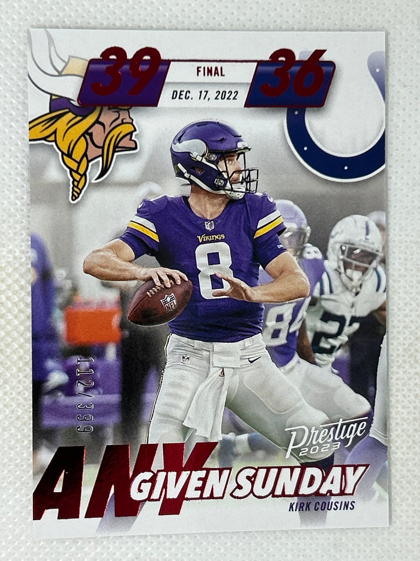 2023 Panini Prestige Any Given Sunday Red Foil /399 Kirk Cousins #AGS-15 Minnesota Vikings