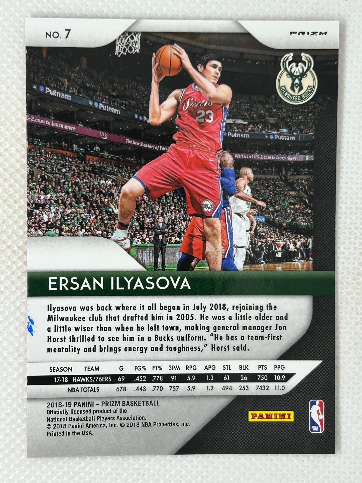 2018-19 Panini Prizm Pink Ice Prizm #7 Ersan Ilyasova Milwaukee Bucks Signed Card
