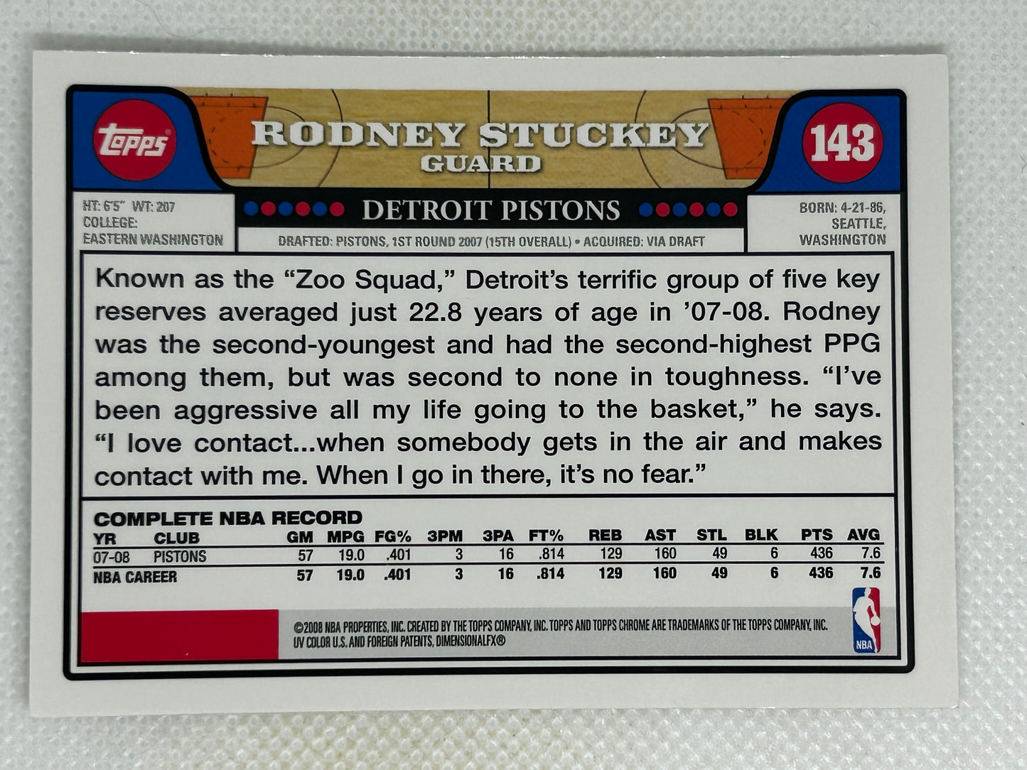 2008-09 Topps Chrome Rodney Stuckey #143 Detroit Pistons