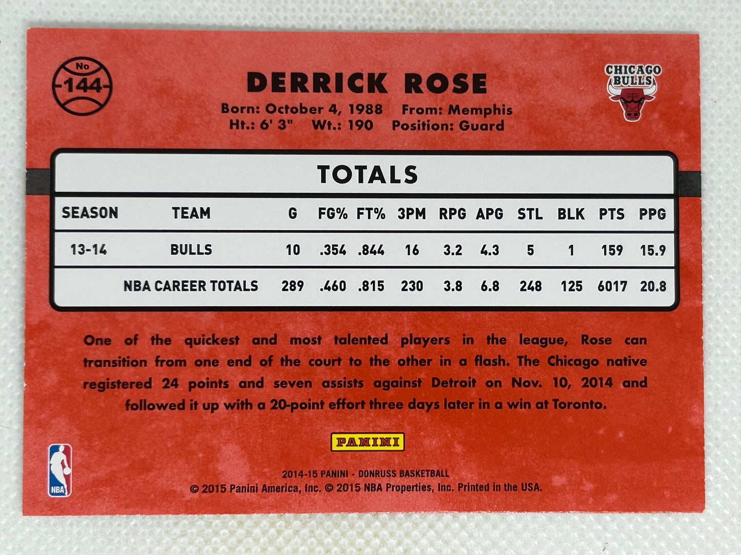 2014-15 Panini Donruss Derrick Rose #144 Chicago Bulls