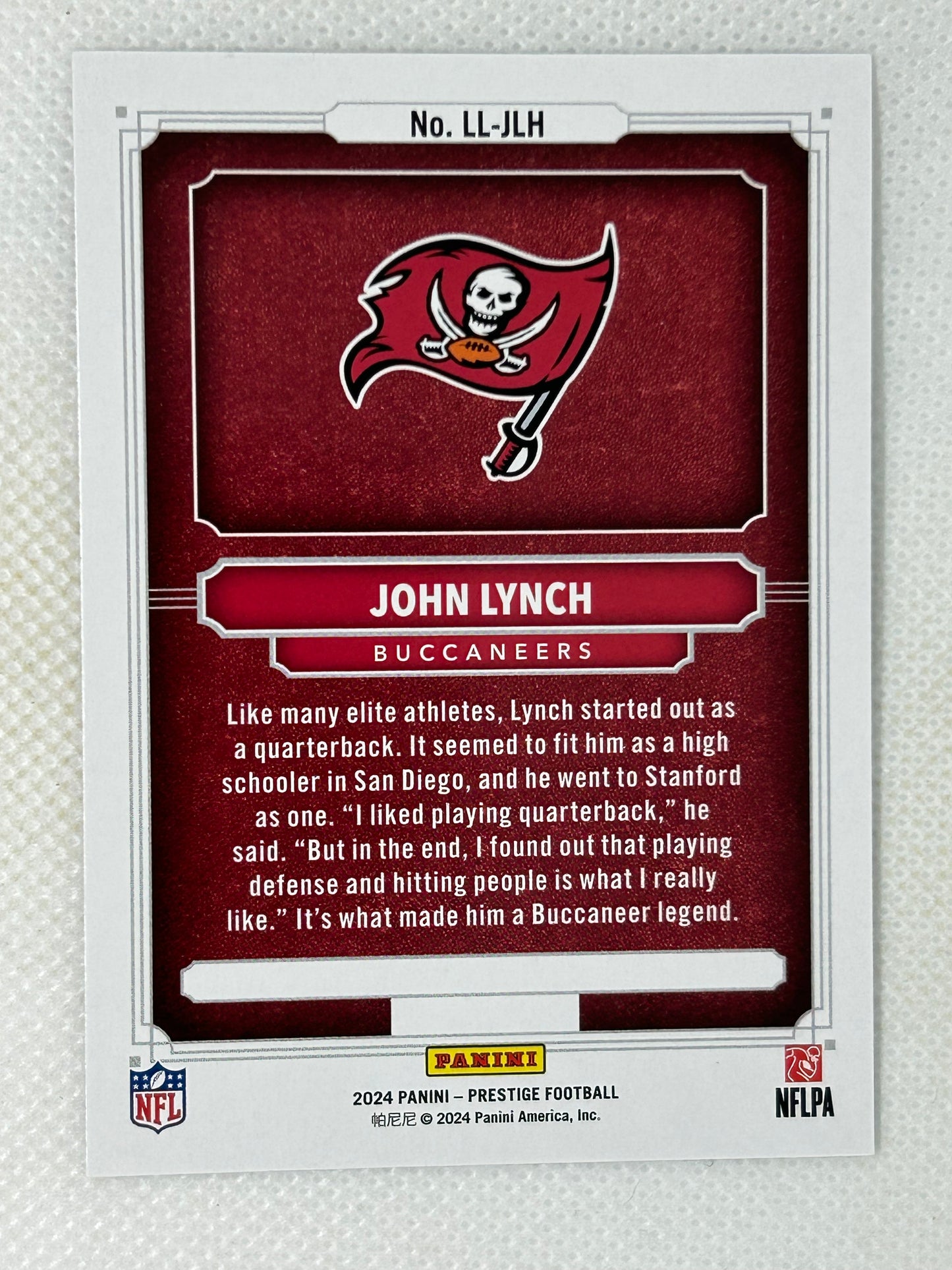 2024 Panini Prestige Living Legends John Lynch #LL-JLH HOF Tampa Bay Buccaneers