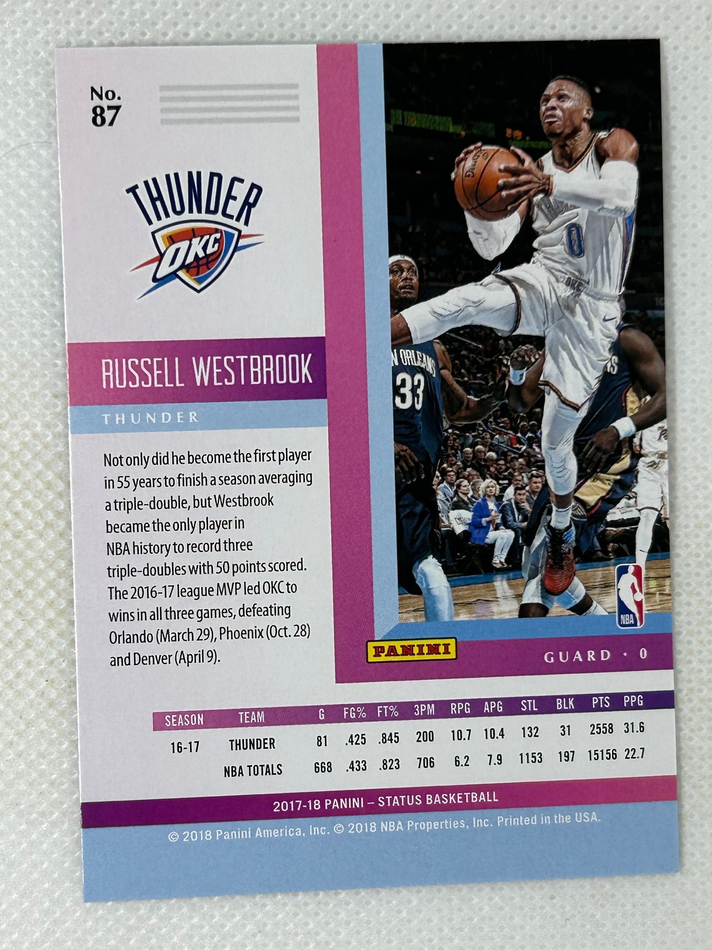 2018-19 Panini Status #87 Russell Westbrook Oklahoma City Thunder