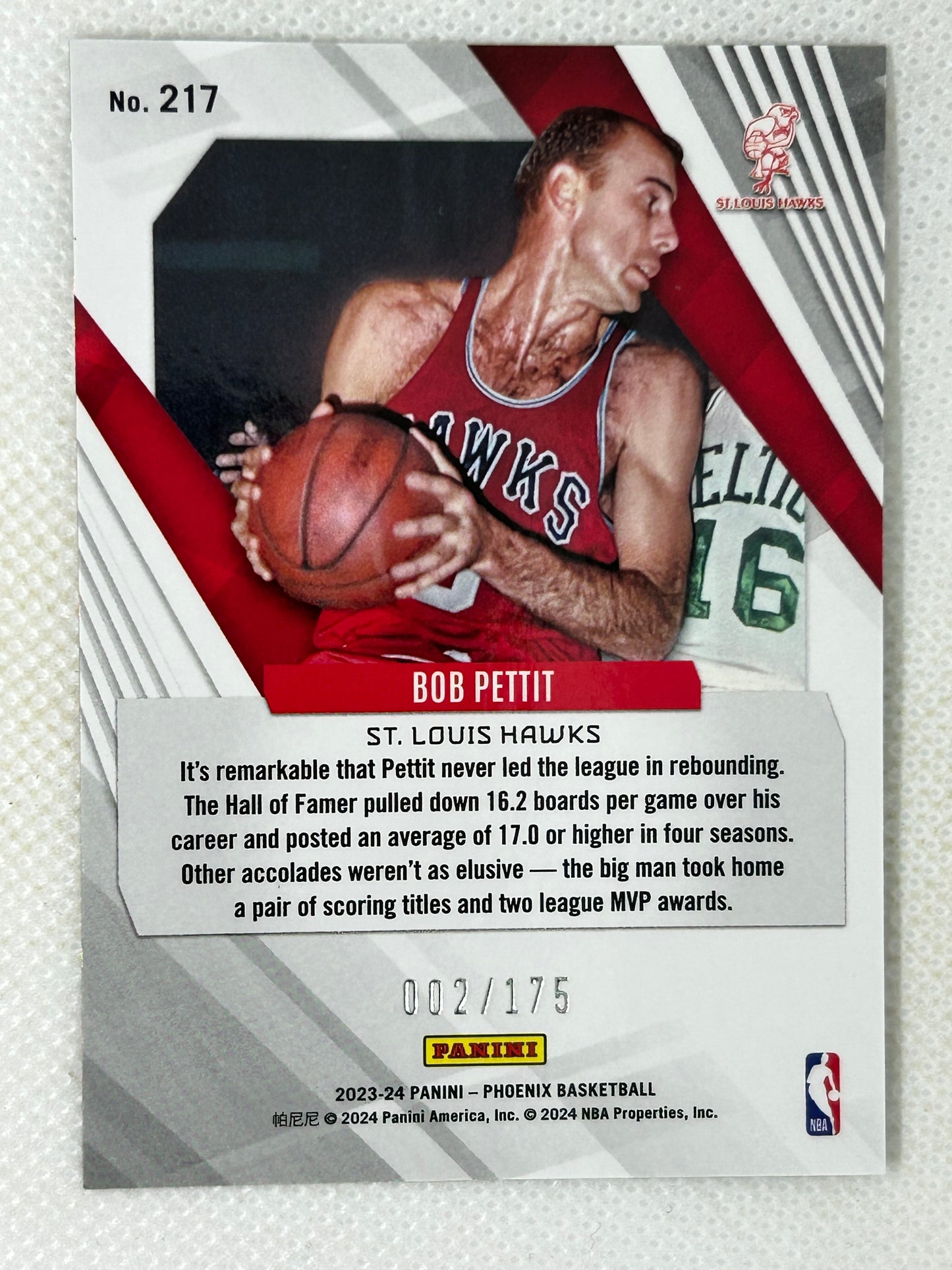2023-24 Panini Phoenix Gold Ice /175 #217 Bob Pettit St. Louis Hawks Signed Card HOF