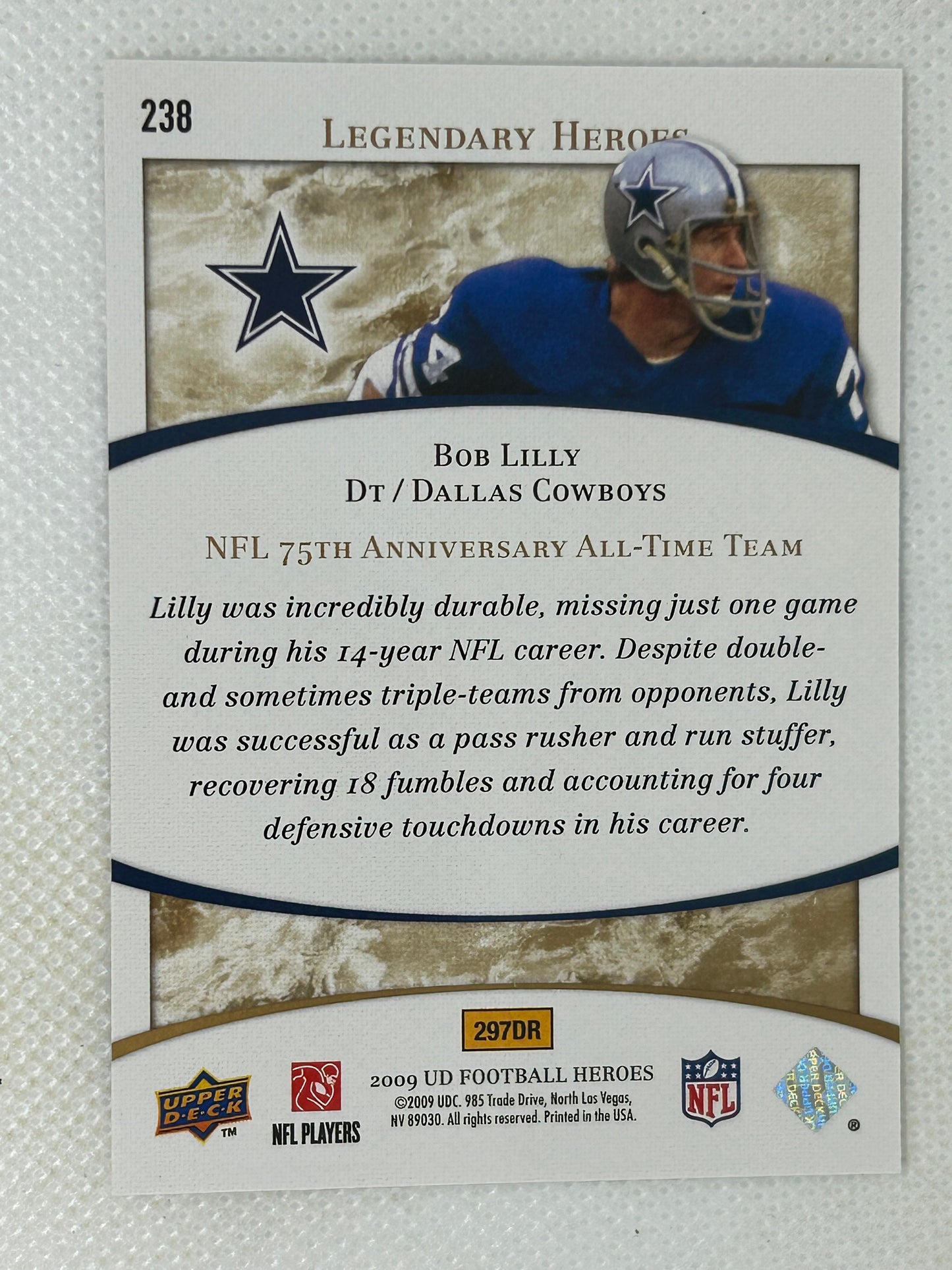 2009 Upper Deck Football Heroes Legendary Heroes #238 Bob Lilly Dallas Cowboys Signed Card
