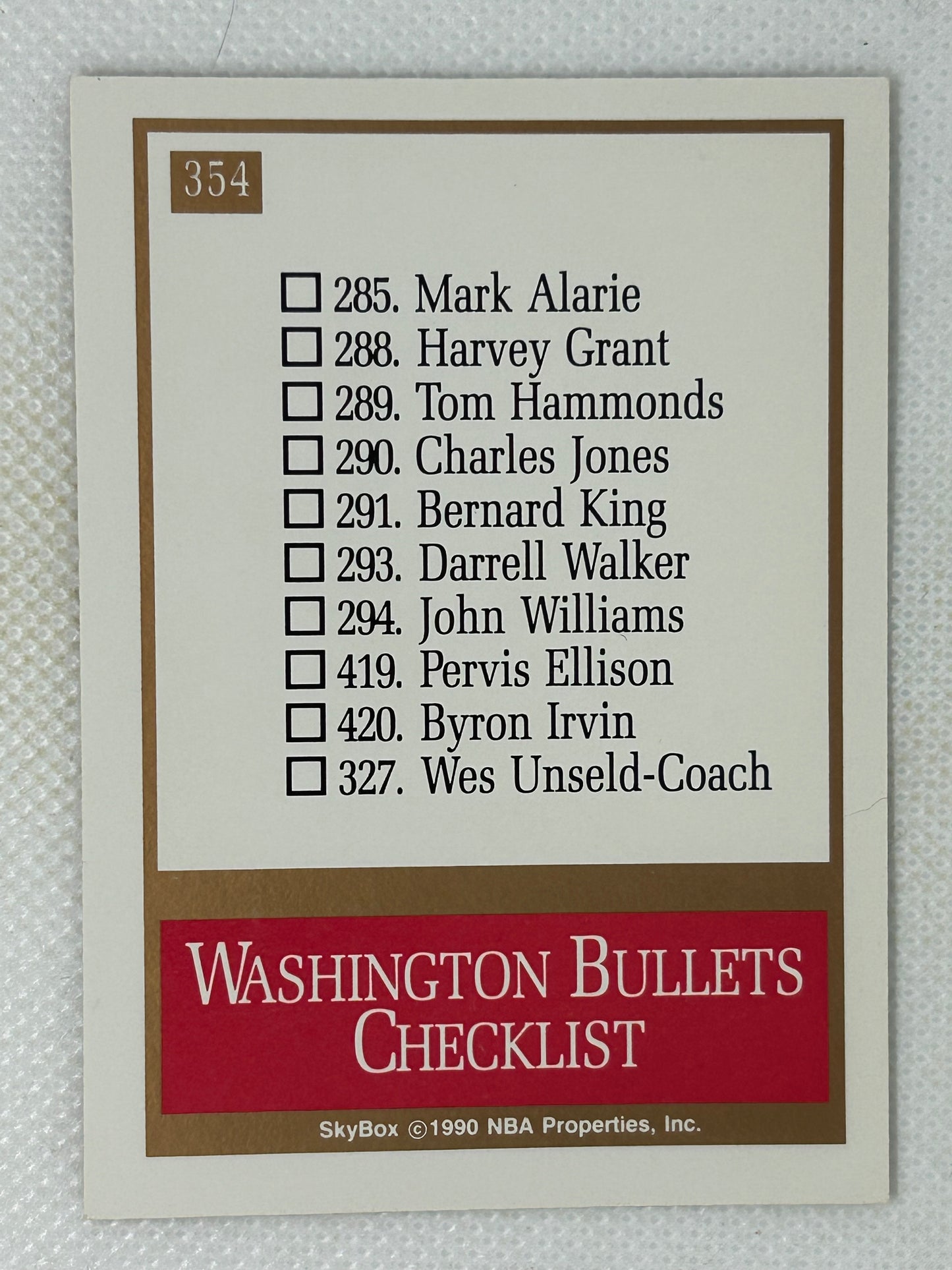 1990 SkyBox Washington Bullets Team Checklist #354 Kevin Loughery Signed Card