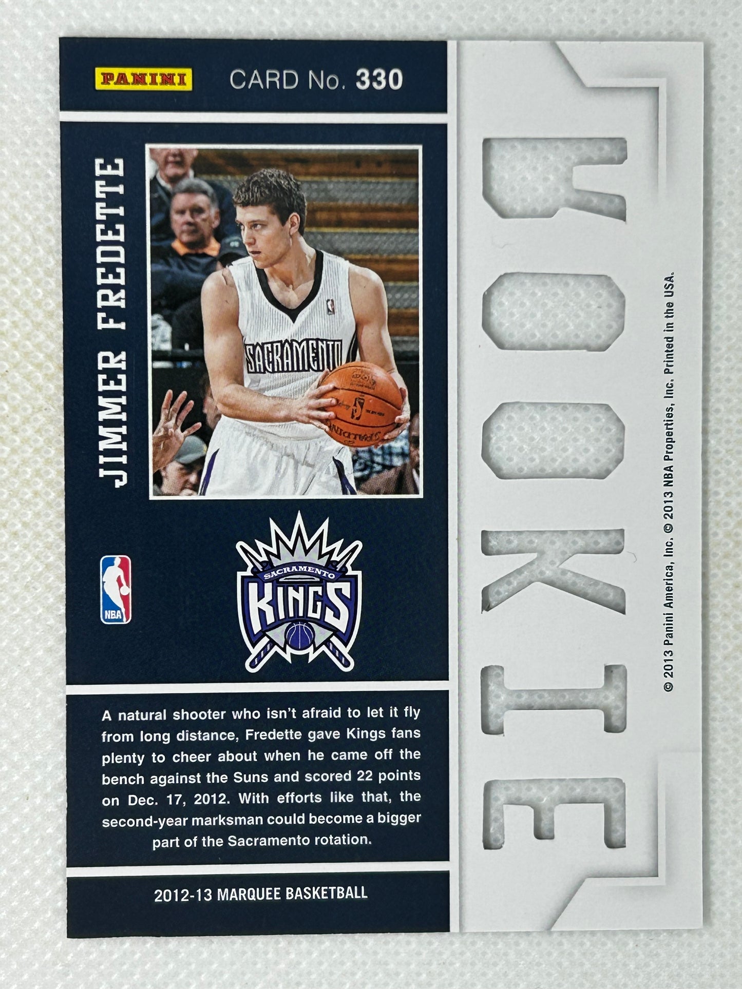 2012-13 Panini Marquee Rookie Die-Cut #330 Jimmer Fredette Sacramento Kings