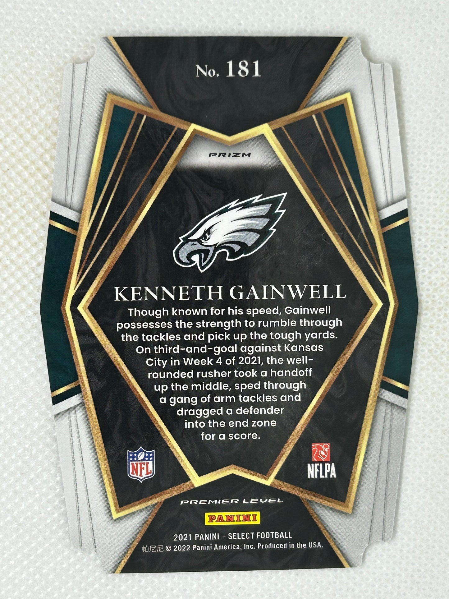 2021 Select Premier Gold Black Die Cut Rookie Kenneth Gainwell #181 Philadelphia Eagles
