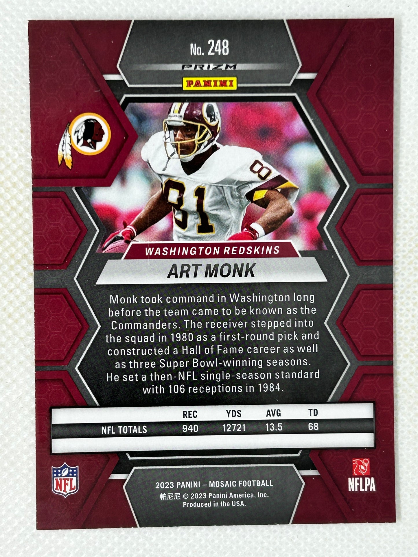 2023 Panini Mosaic Silver Mosaic Art Monk #248 Washington Redskins