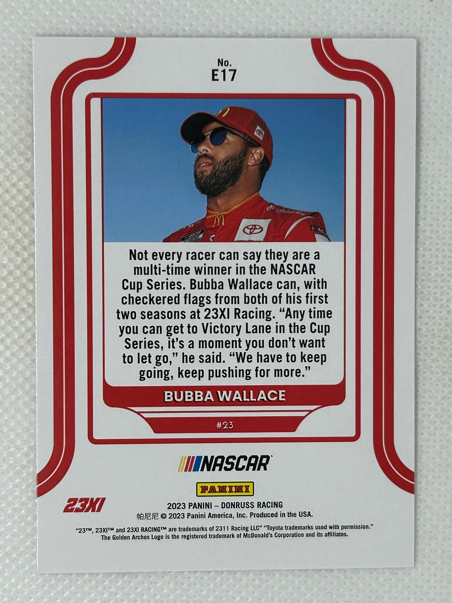 2023 Panini Donruss NASCAR Racing Elite Series #E17 Bubba Wallace