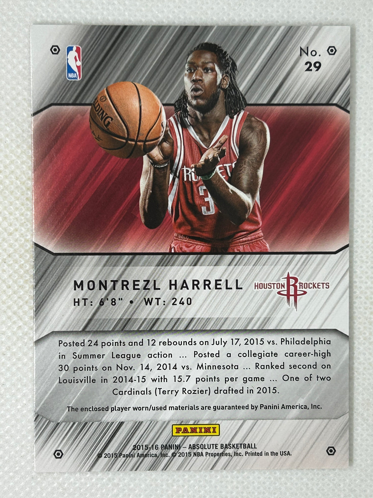 2015-16 Absolute Tools Of The Trade Dual Rookie Relic /125 #29 Montrezl Harrell Houston Rockets