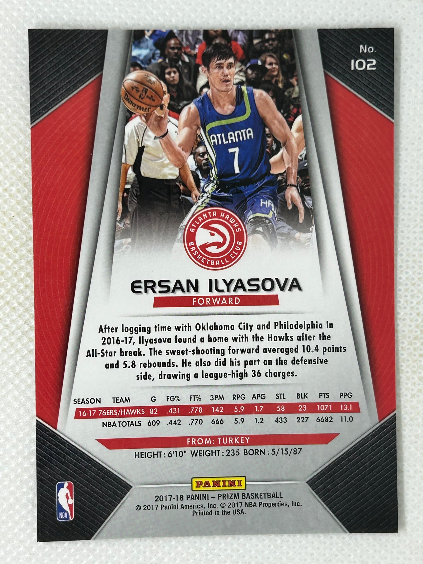 2017-18 Panini Prizm #102 Ersan Ilyasova Atlanta Hawks Signed Card