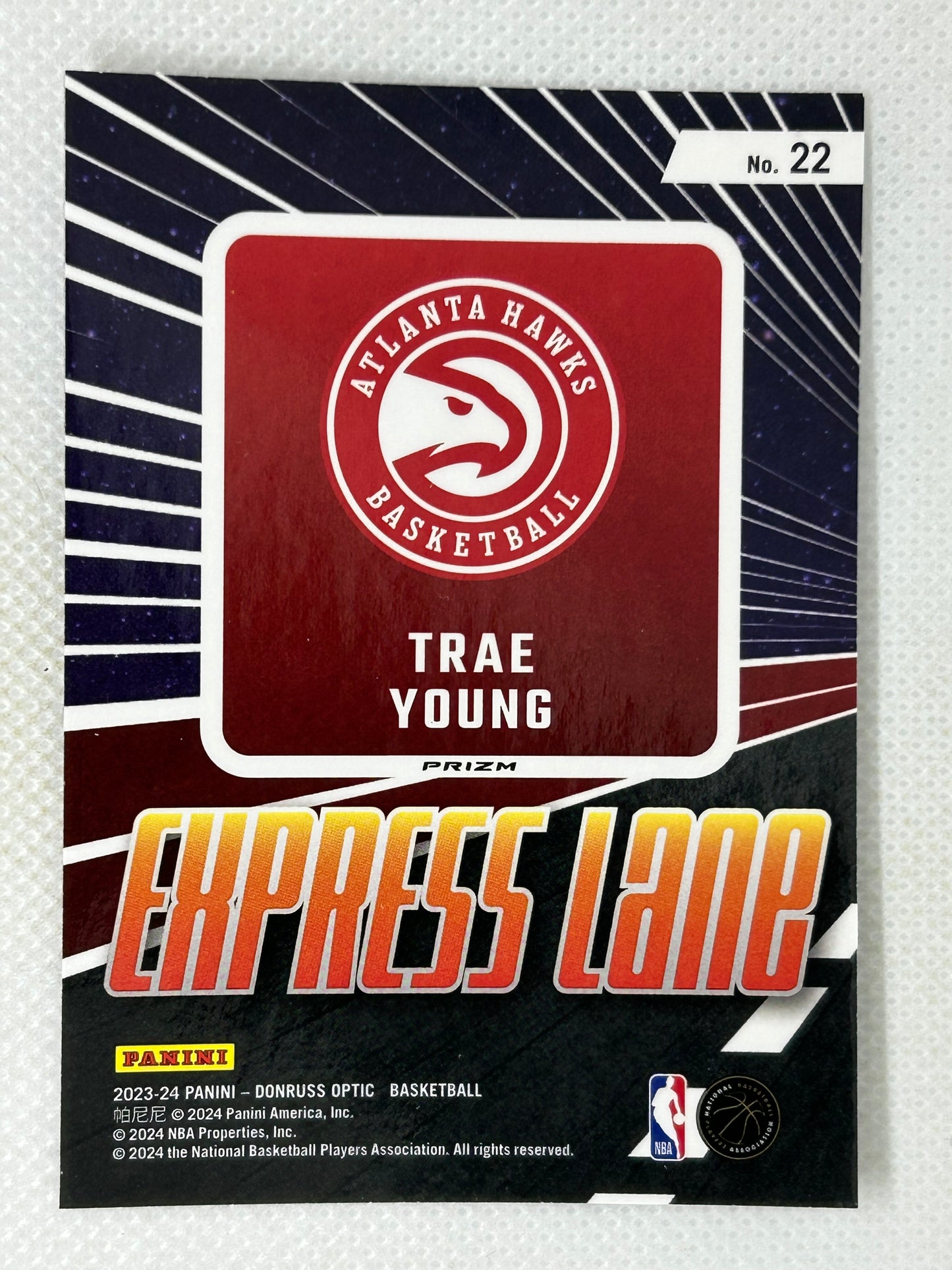2023-24 Panini Optic #22 Express Lane Purple Trae Young Atlanta Hawks