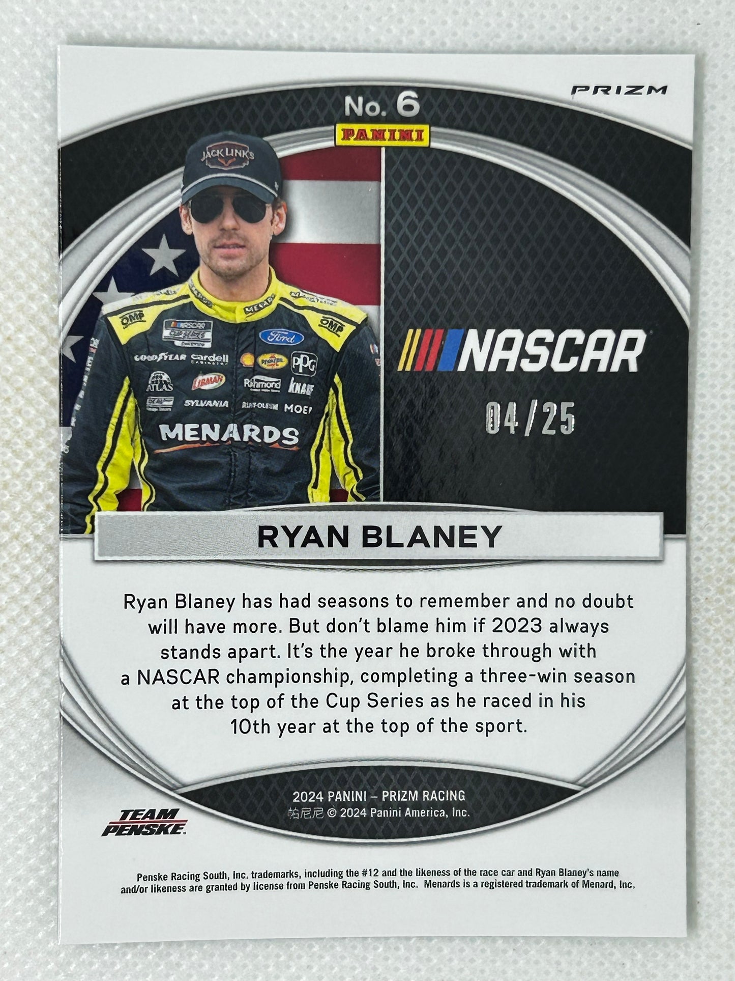 2024 Prizm NASCAR National Pride Green Pulsar /25 Ryan Blaney #6