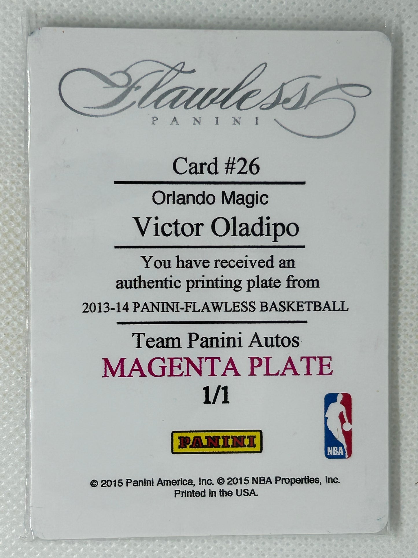 2014-15 Panini Flawless #26 Victor Oladipo Magenta Printing Plate 1/1
