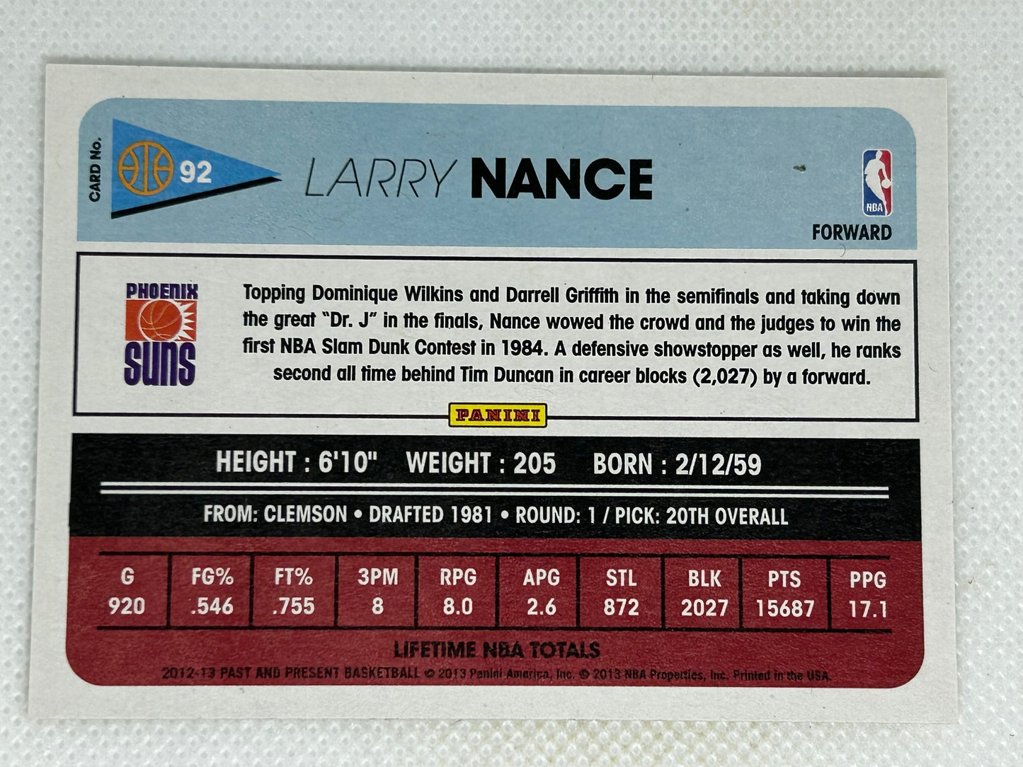 2012-13 Panini Past & Present #92 Larry Nance Phoenix Suns Signed Card