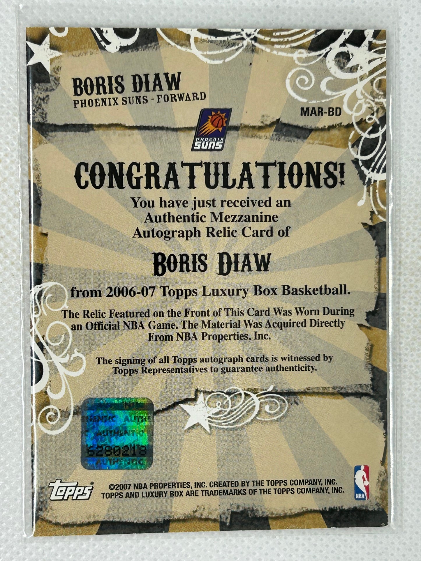 2006-07 Topps Luxury Box Mezzanine Auto Relics /139 Boris Diaw #MAR-BD Auto