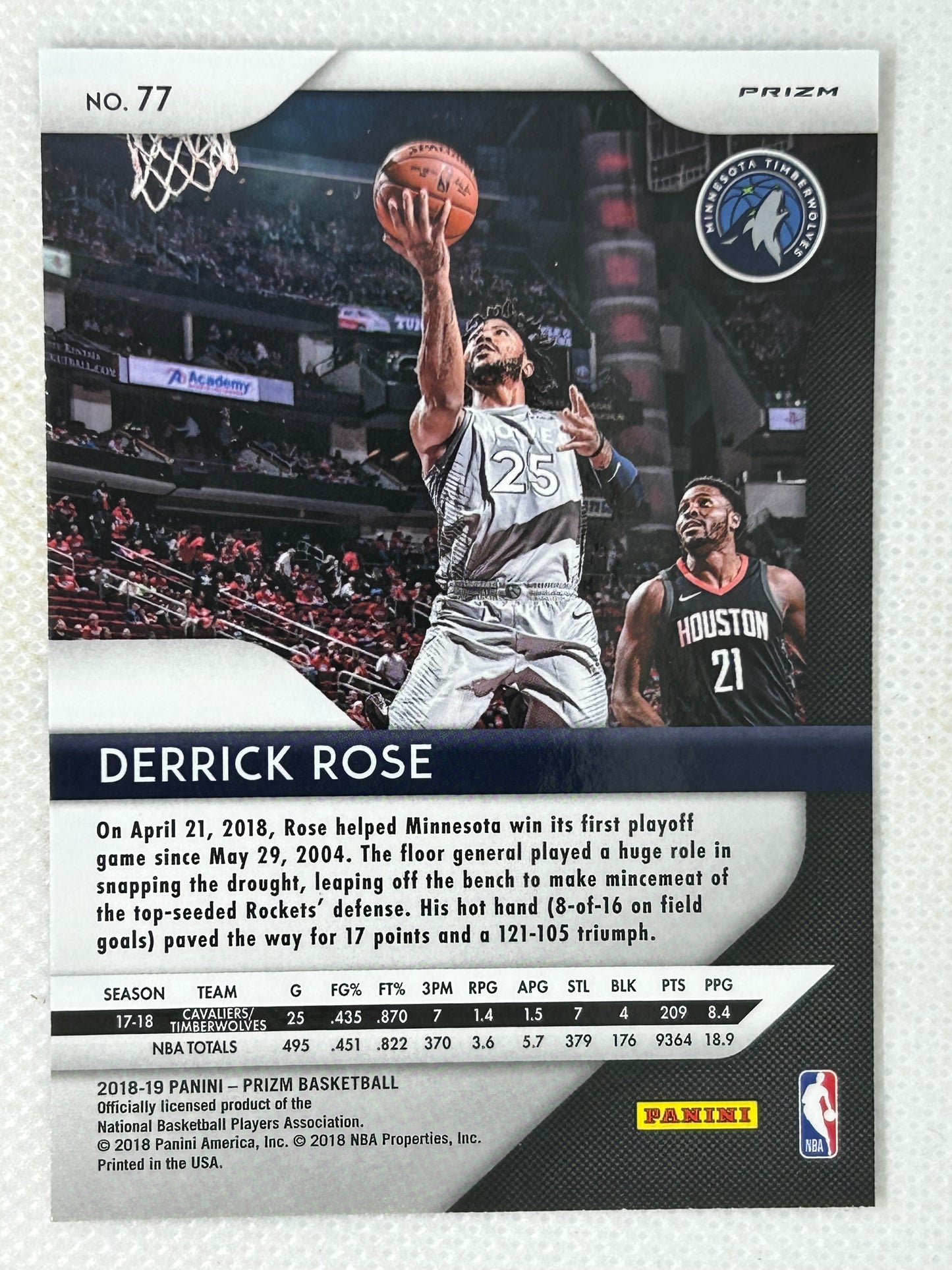 2018-19 Panini Prizm Red White & Blue #77 Derrick Rose Minnesota Timberwolves