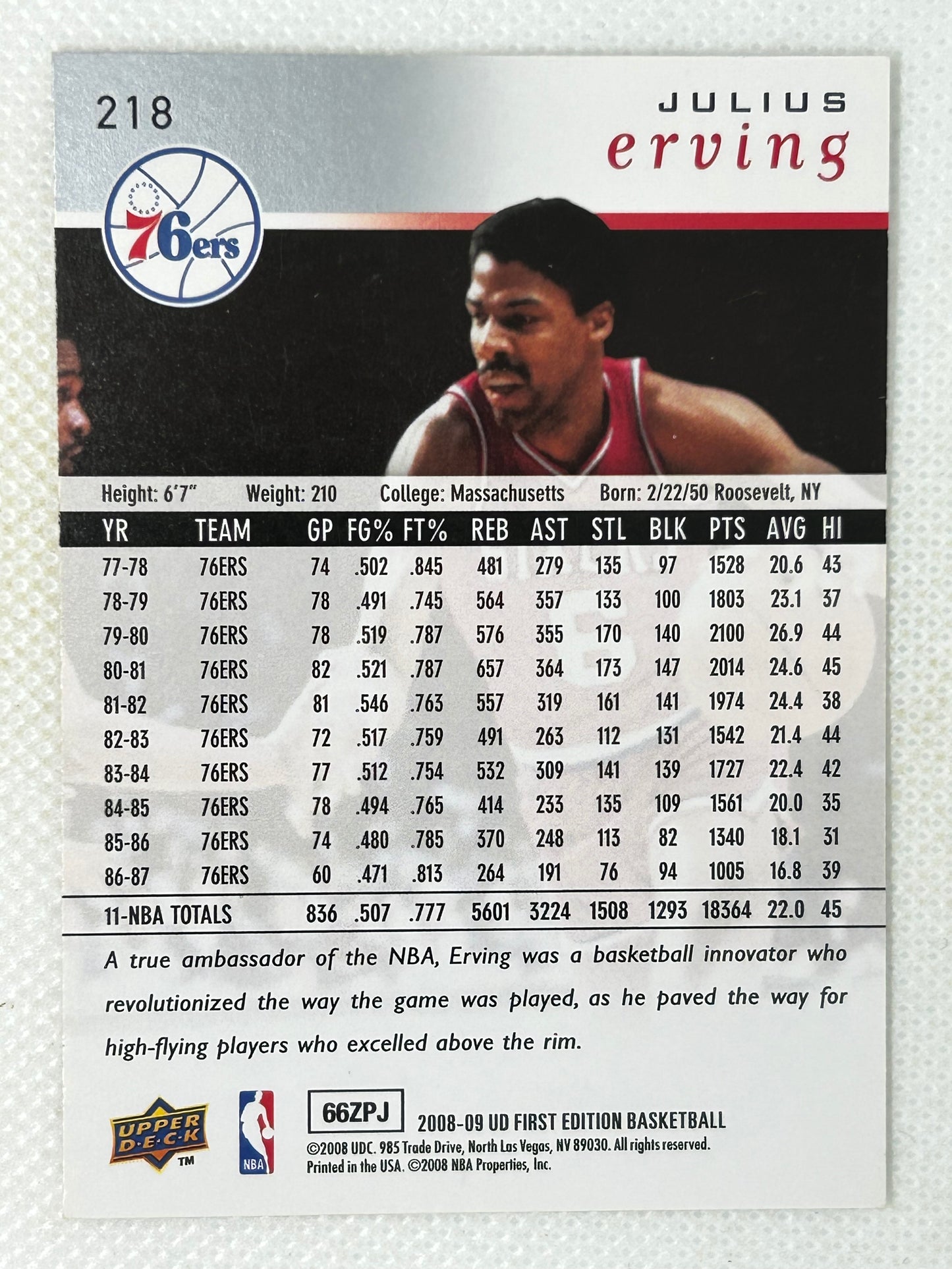 2008-09 Upper Deck First Edition #218 Julius Erving Philadelphia 76ers