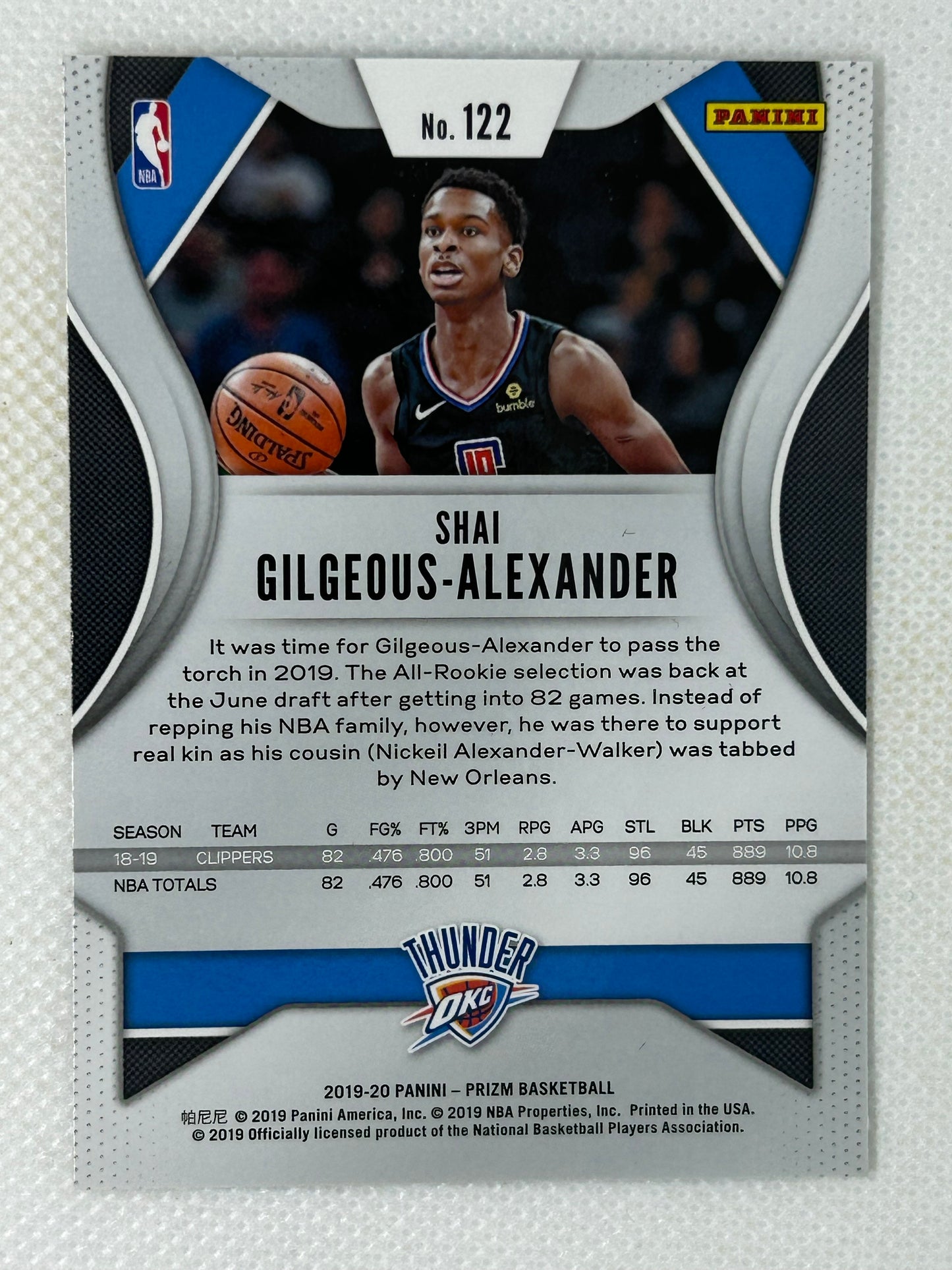 2019-20 Panini Prizm #122 Shai Gilgeous-Alexander Oklahoma City Thunder