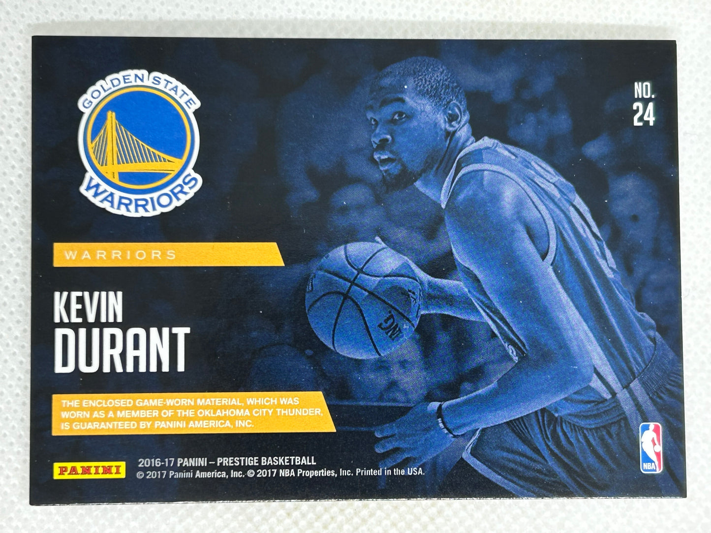 2016-17 Panini Prestige Prime Patch Gold /25 Kevin Durant #24 Golden State Warriors