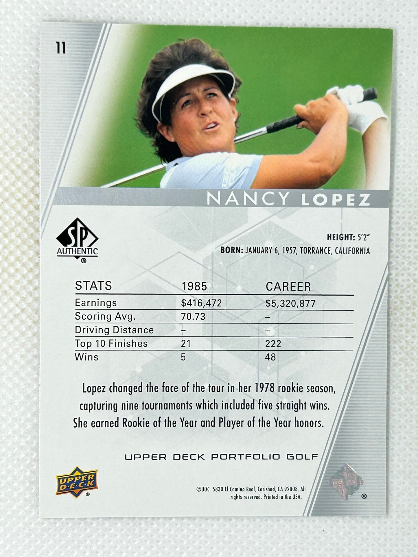 2024 Upper Deck Portfolio SP Authentic Golf Nancy Lopez #11 Signed Card