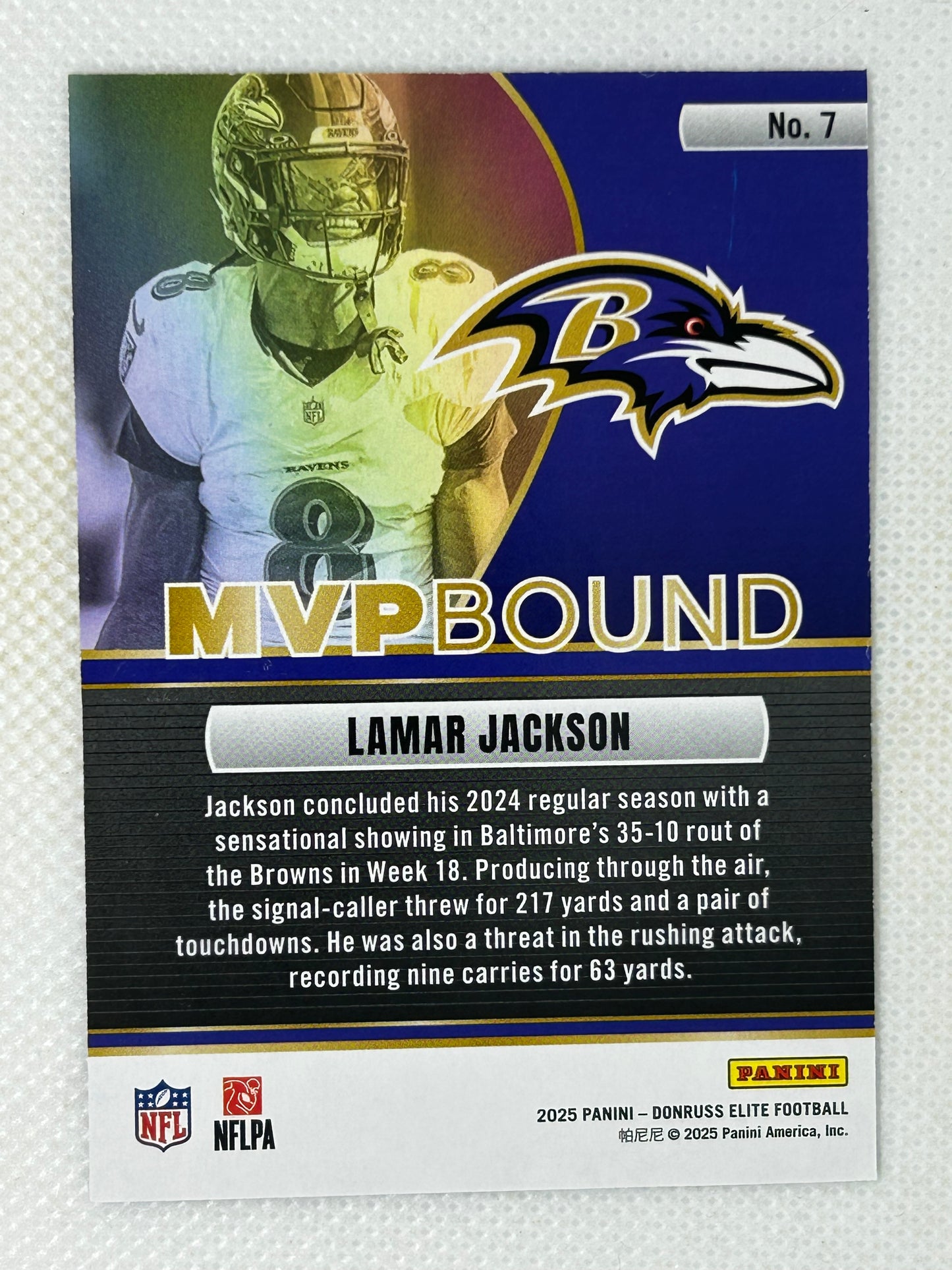 2025 Panini Donruss Elite Lamar Jackson "J" MVP Bound Green SP #7 Baltimore Ravens