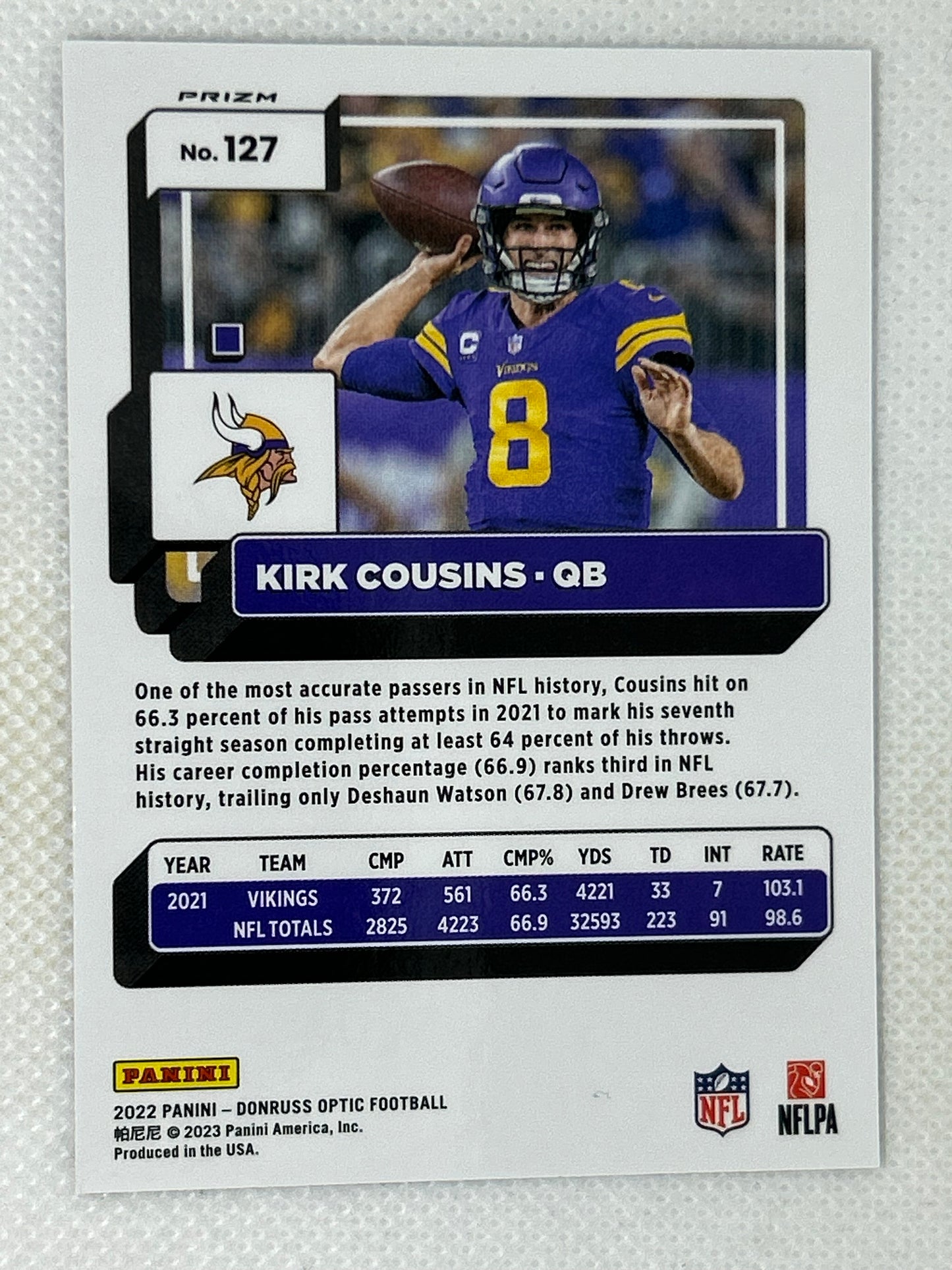 2023 Donruss Optic Blue Stars Prizm Holo #126 Kirk Cousins Minnesota Vikings