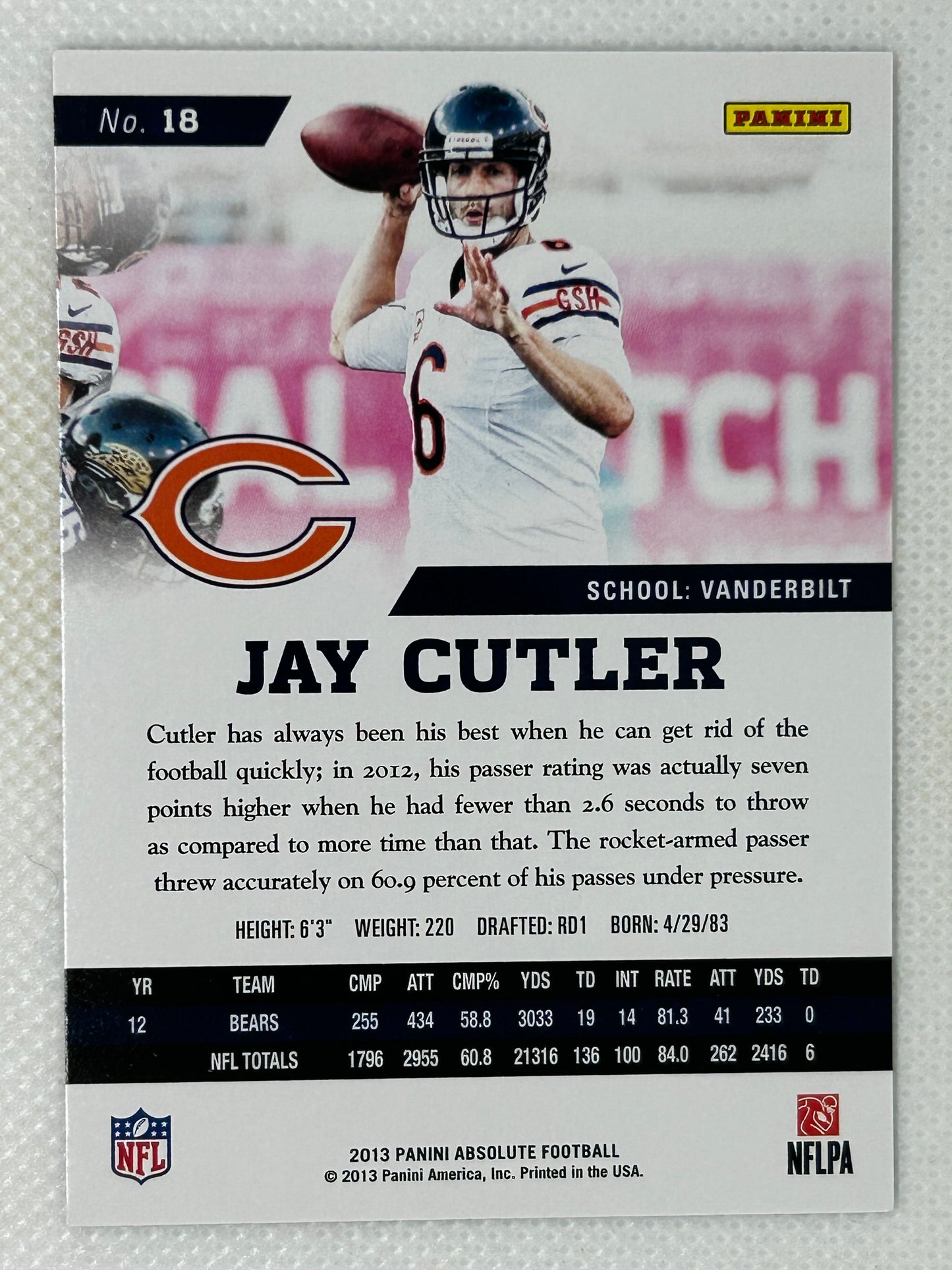 2013 Panini Absolute #18 Jay Cutler Chicago Bears