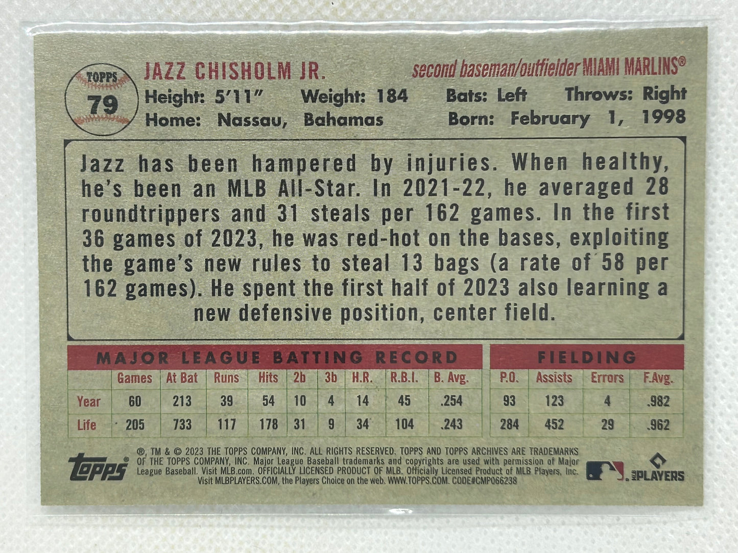 2023 Topps Archives #79 Jazz Chisholm Jr. Miami Marlins