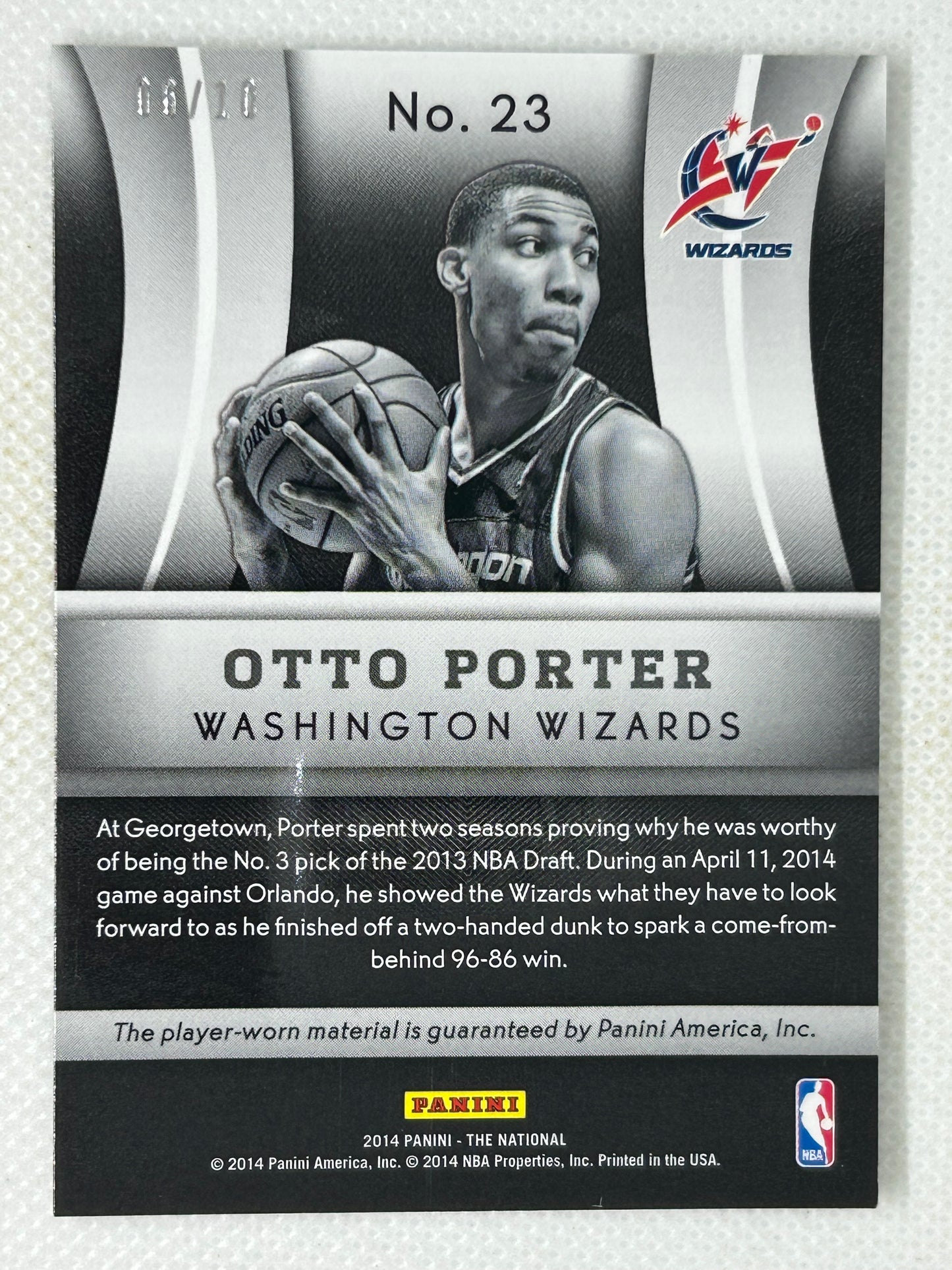 2014 Panini National Sports Collectors Convention VIP Party Cracked Ice Prime Patch #23 Otto Porter /10 Washington Wizards