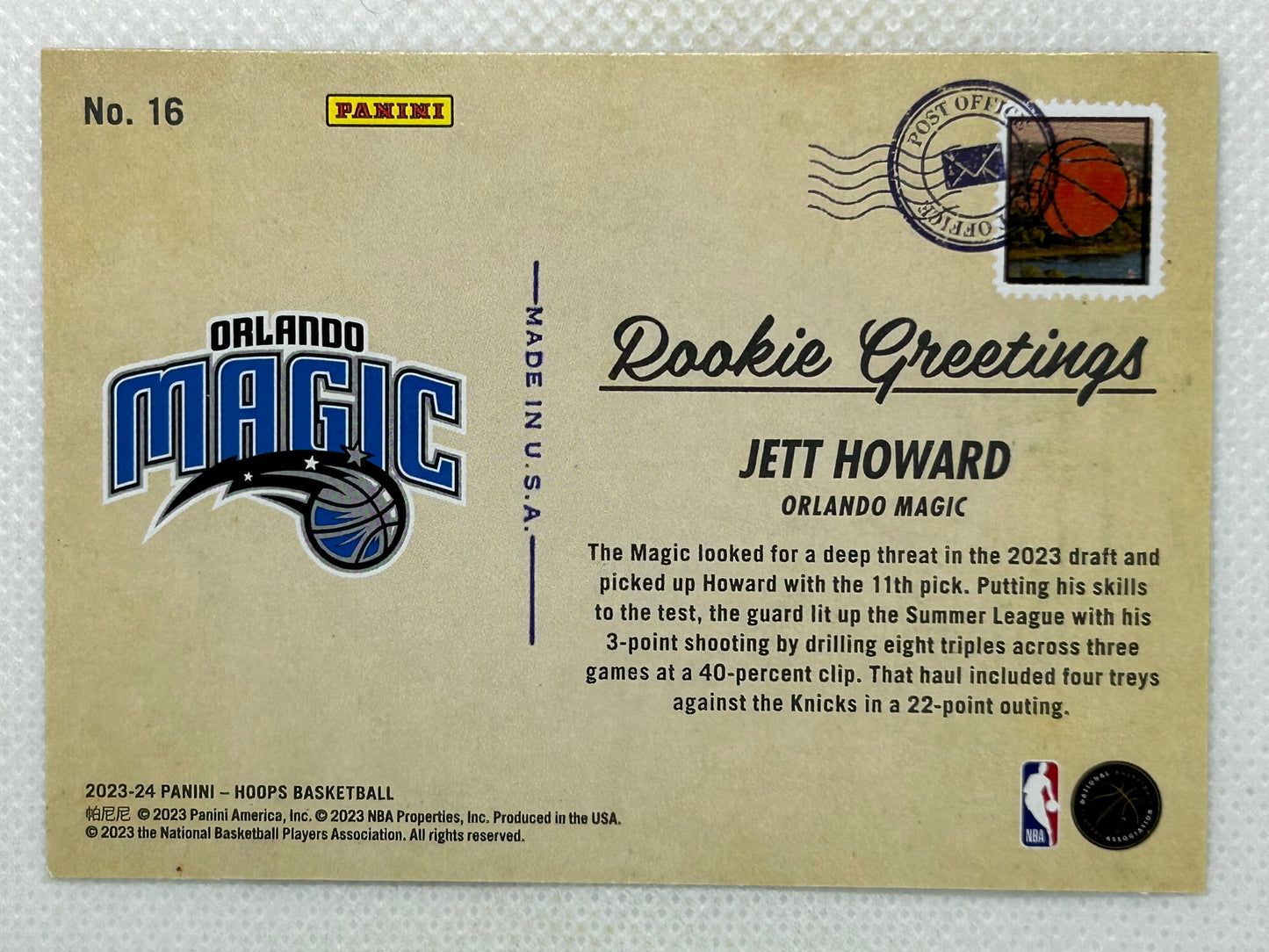 2023-24 Panini NBA Hoops Winter Rookie Greetings Jett Howard #16 Orlando Magic