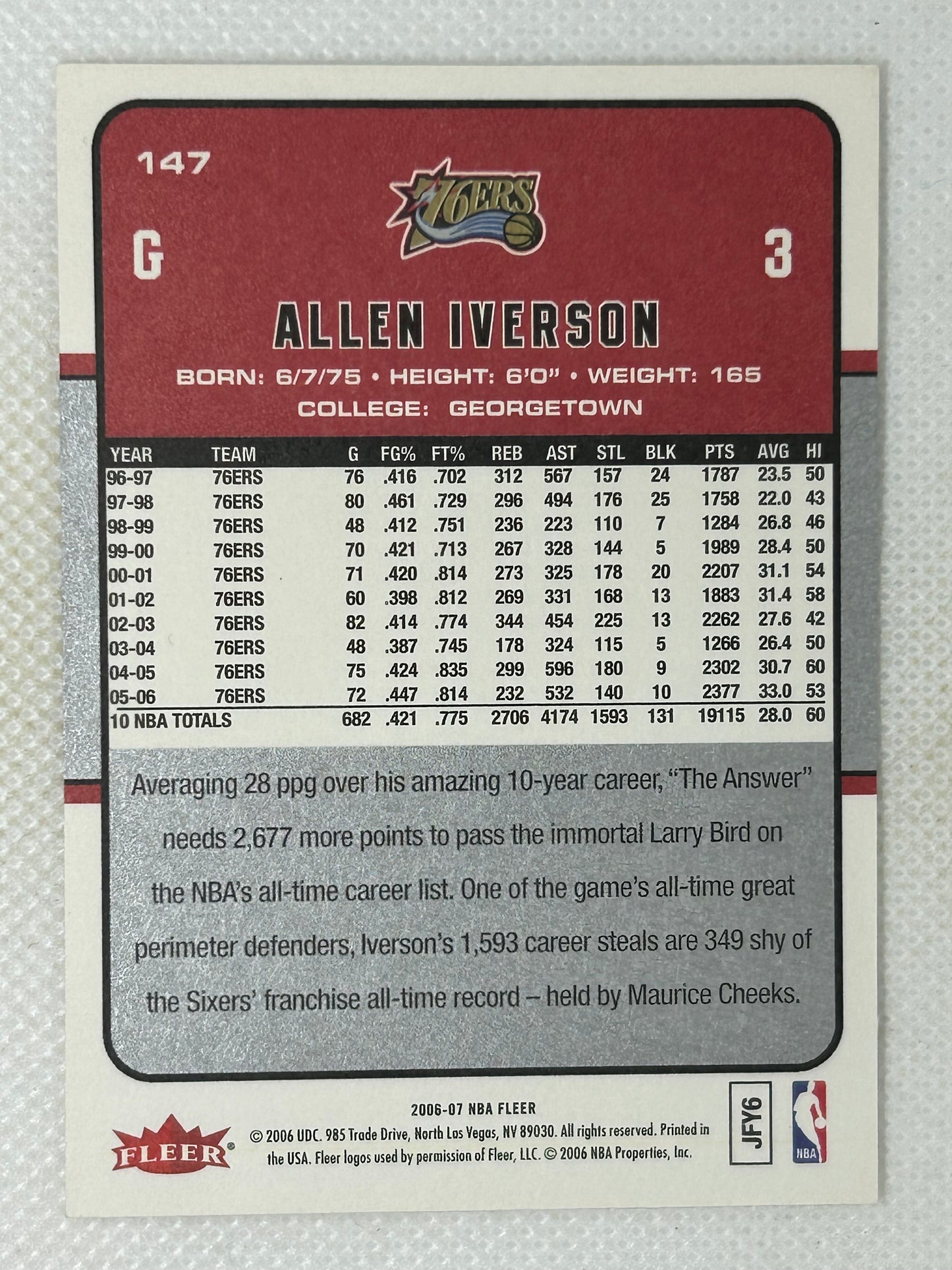 2006-07 Fleer Allen Iverson #147 Philadelphia 76ers