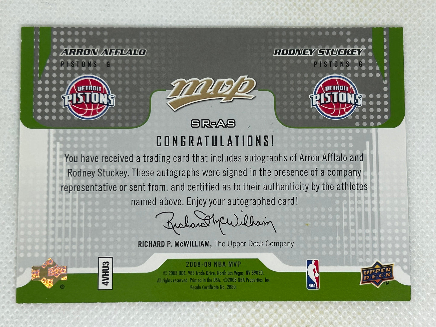 2008-09 Upper Deck MVP #SR-AS Arron Afflalo / Rodney Stuckey Signatures Required Detroit Pistons