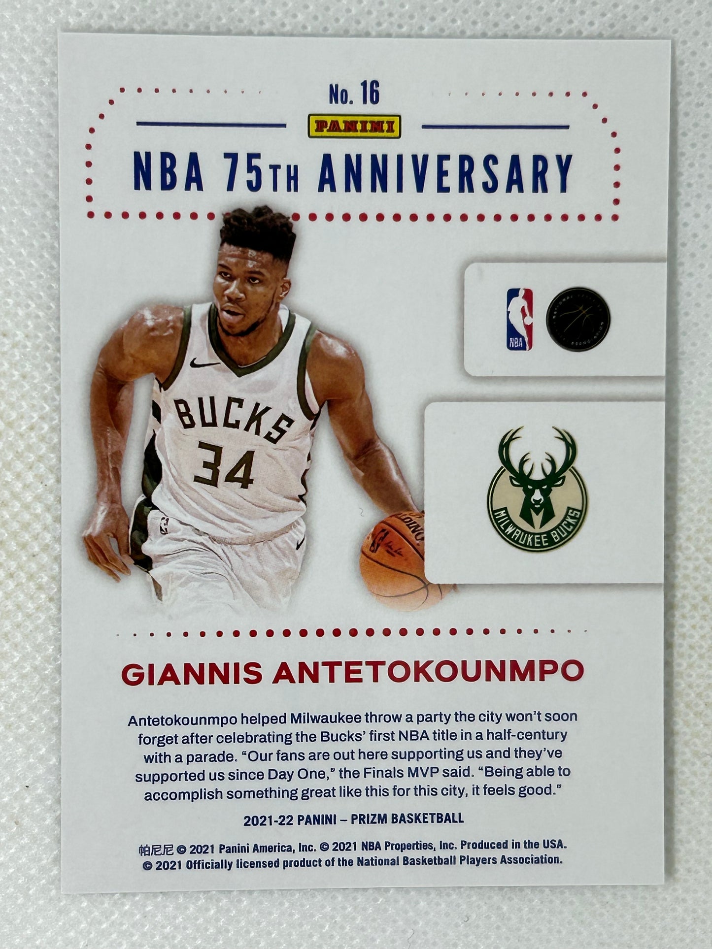 2021-22 Panini Prizm NBA 75th Logo Anniversary Giannis Antetokounmpo #16 Milwaukee Bucks
