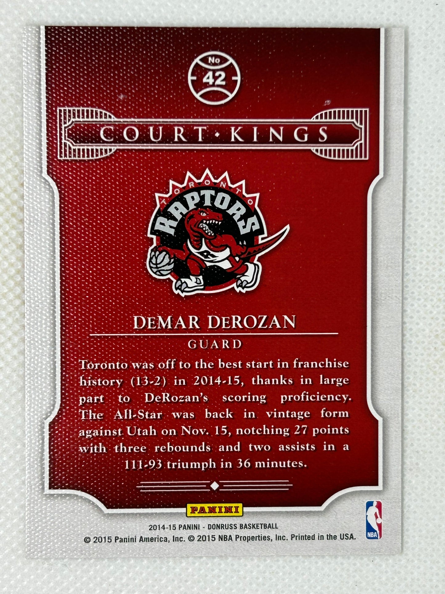 2014-15 Panini Donruss Court Kings DeMar DeRozan #42 Toronto Raptors