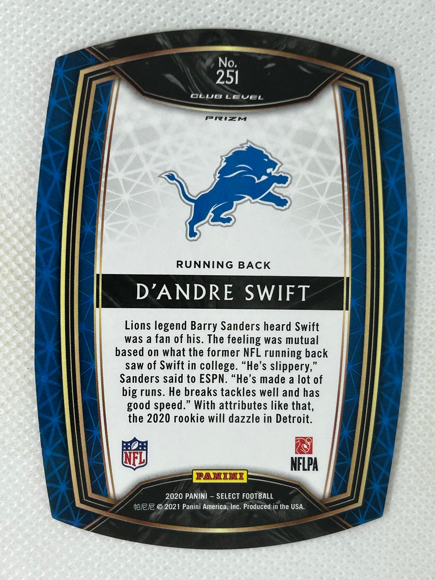 2020 Panini Select Red Die-Cut #251 D'Andre Swift Detroit Lions