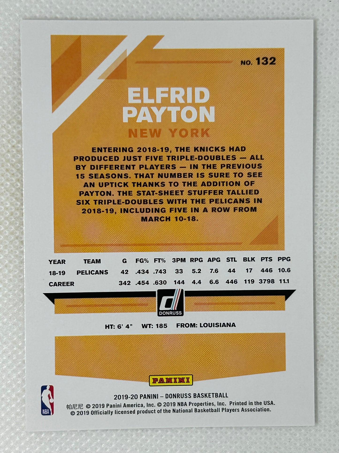 2019-20 Panini Donruss #132 Elfrid Payton New York Knicks Signed Card