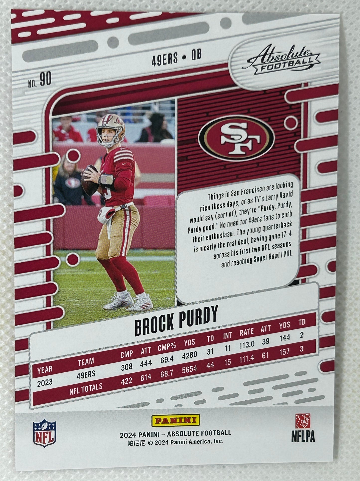 2024 Panini Absolute Red Squares #90 Brock Purdy /499 San Francisco 49ers Color Match