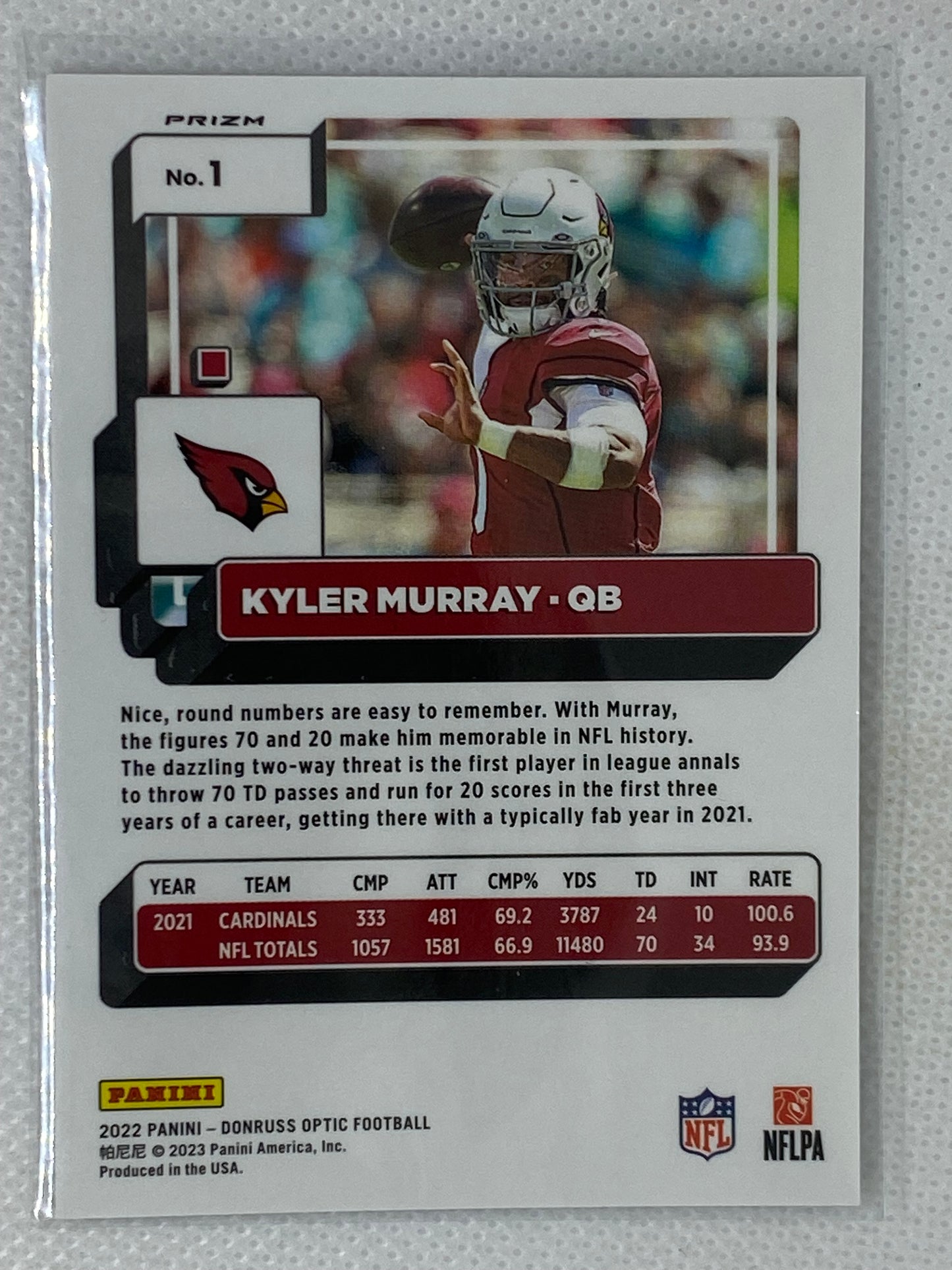 2022 Panini Donruss Optic #1 Kyler Murray Blue Stars Arizona Cardinals