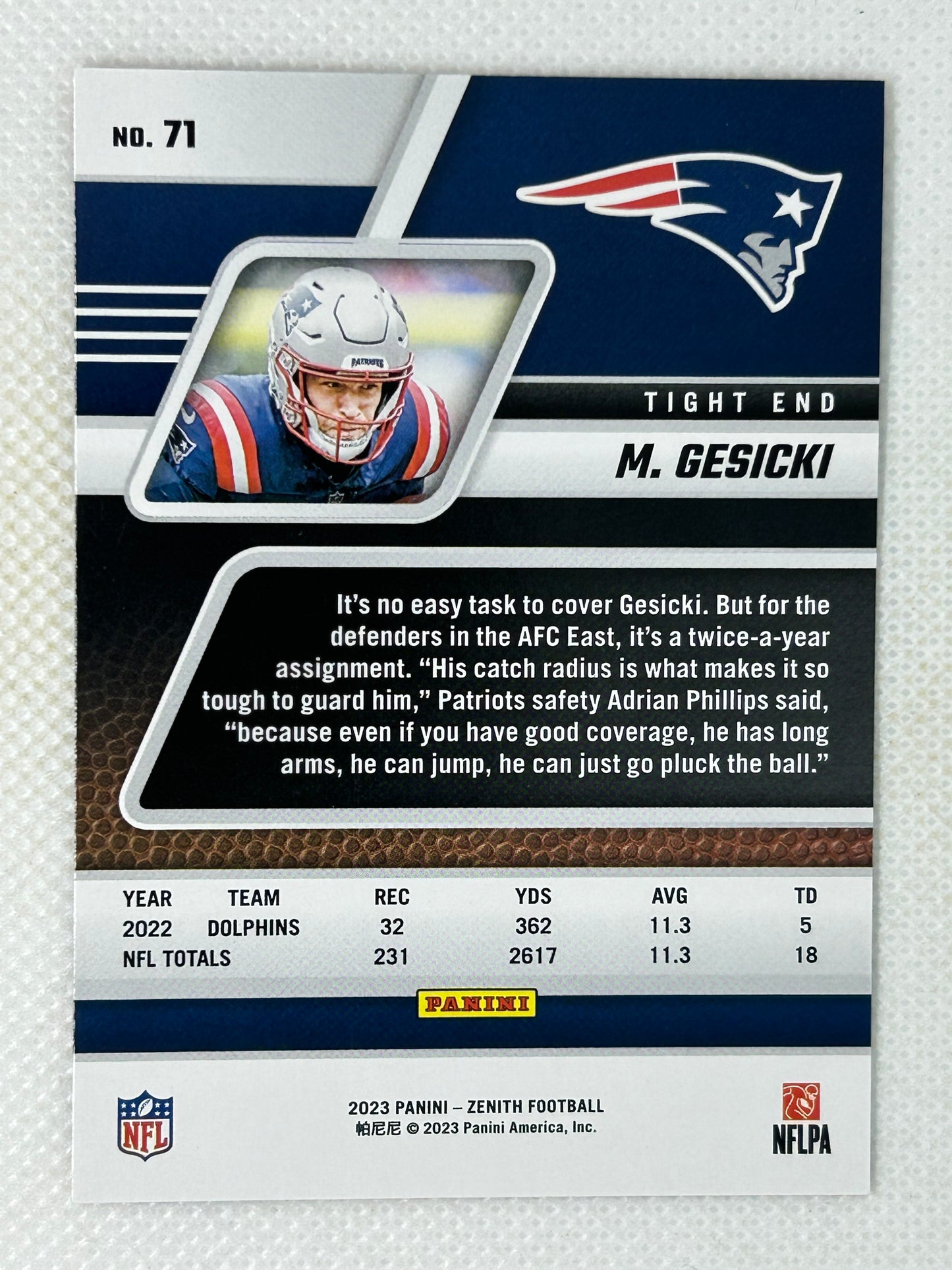 2023 Panini Zeneth Mike Gesicki #71 New England Patriots