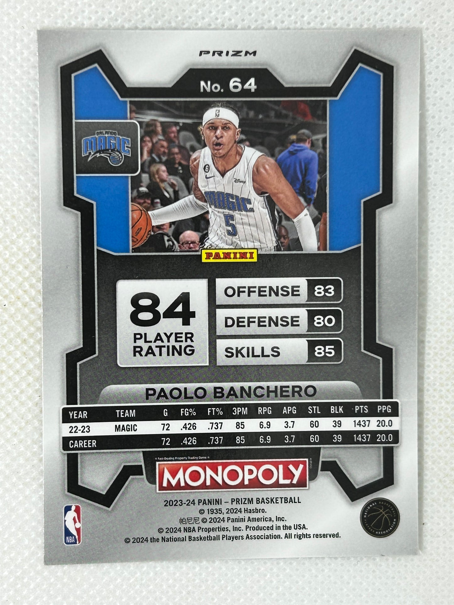 2023-24 Panini Prizm Silver Monopoly #64 Paolo Banchero Orlando Magic