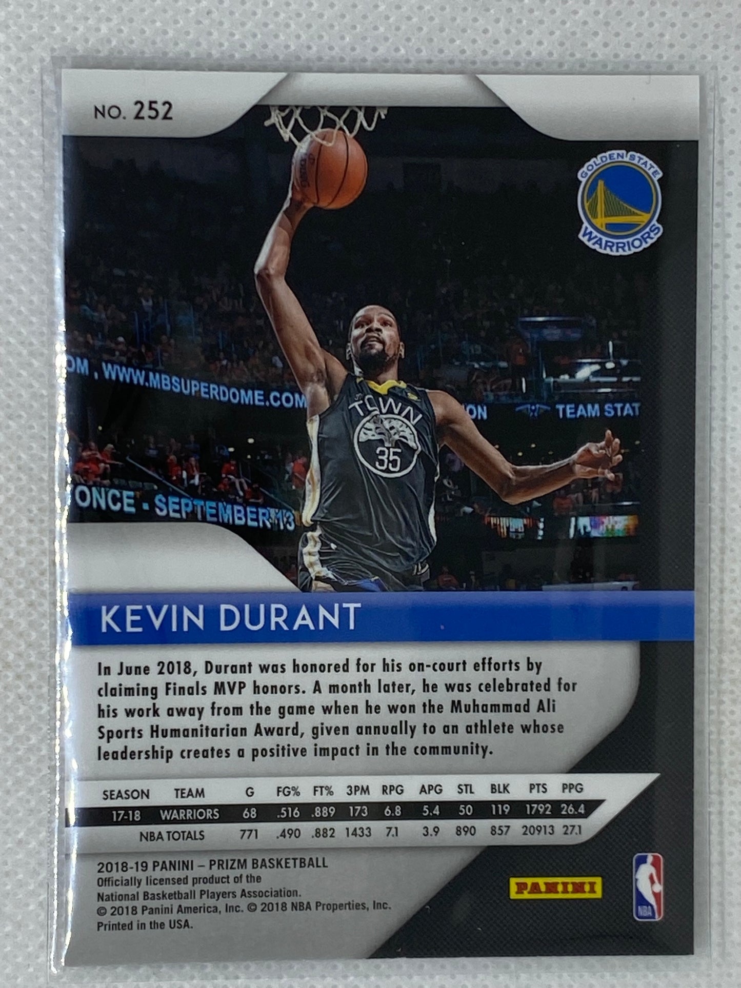 2018-19 Panini Prizm Kevin Durant #252 Golden State Warriors